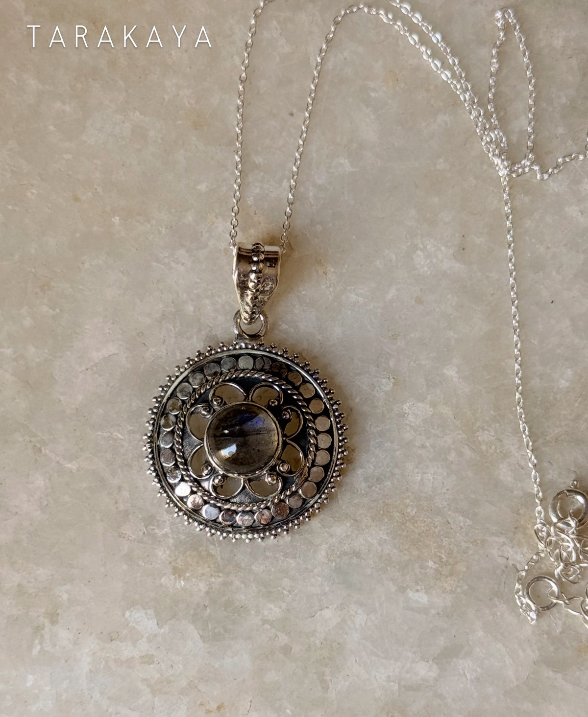 925 Sterling Silver Labradorite Mandala Boho Handcrafted Pendant
