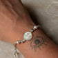 925 Sterling Silver Mother of Pearl Moon Face Carved, Fresh Water Pearls & Silver Stars, Paper Clip Self Designed Handcrafted Bracelet