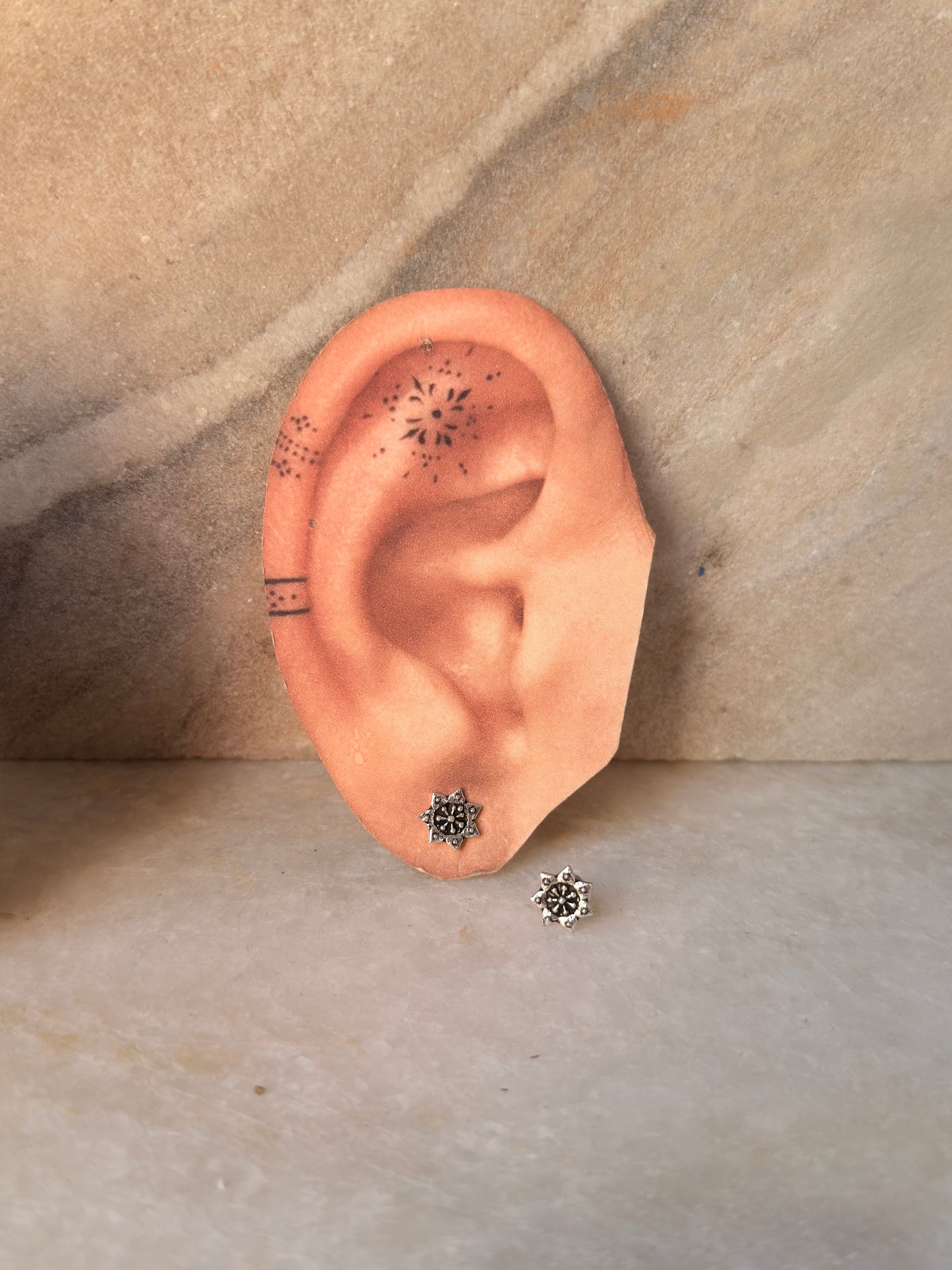 925 Sterling Silver Antique Plain Oxidised Boho Studs Earrings