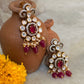 925 Sterling Silver Moissanite Polki,Dyed Ruby ,Cz & Fresh Water Pearls Gold Plated Statement Earrings