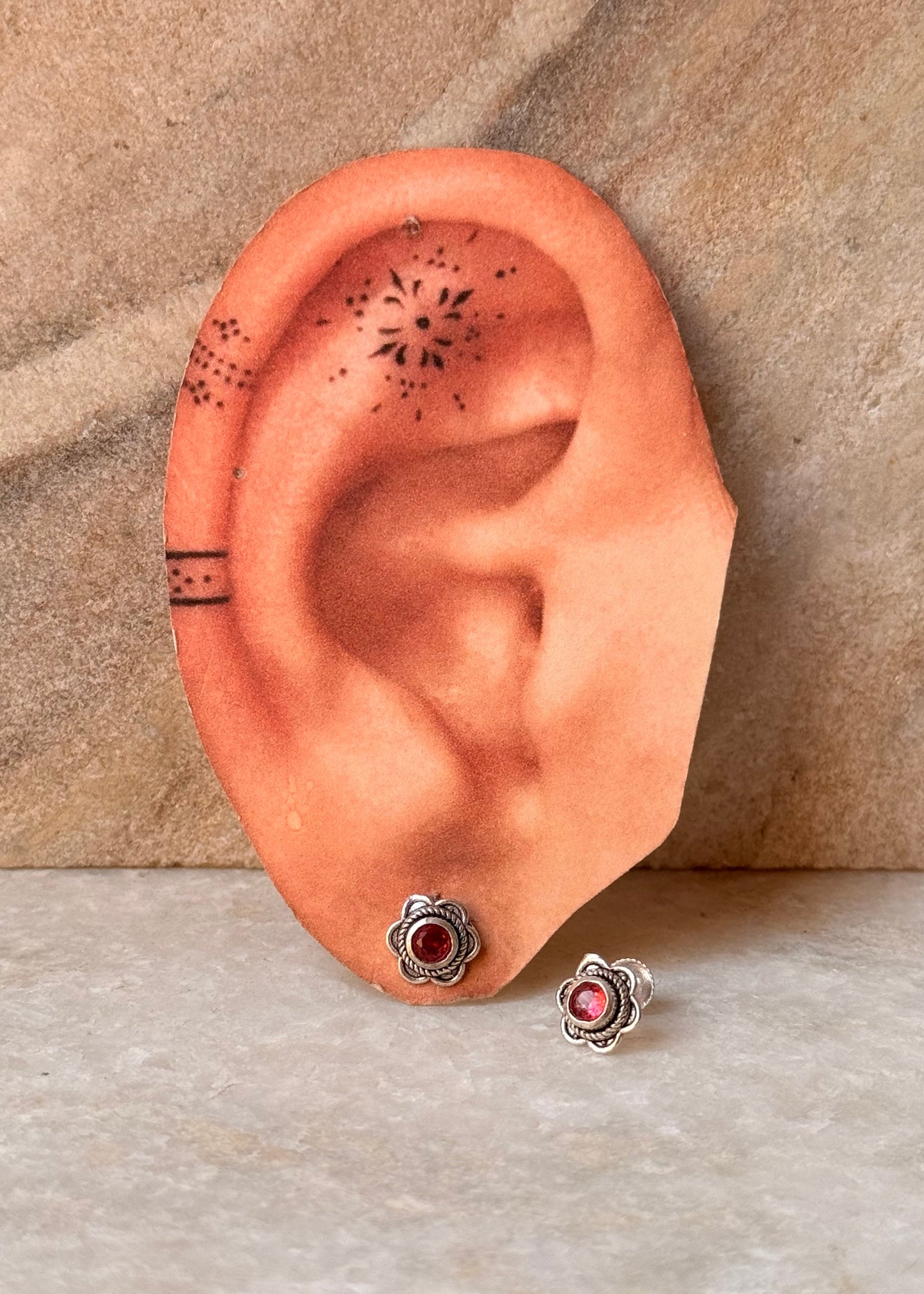 925 Sterling Silver South Screw Pink Cz Flower Studs