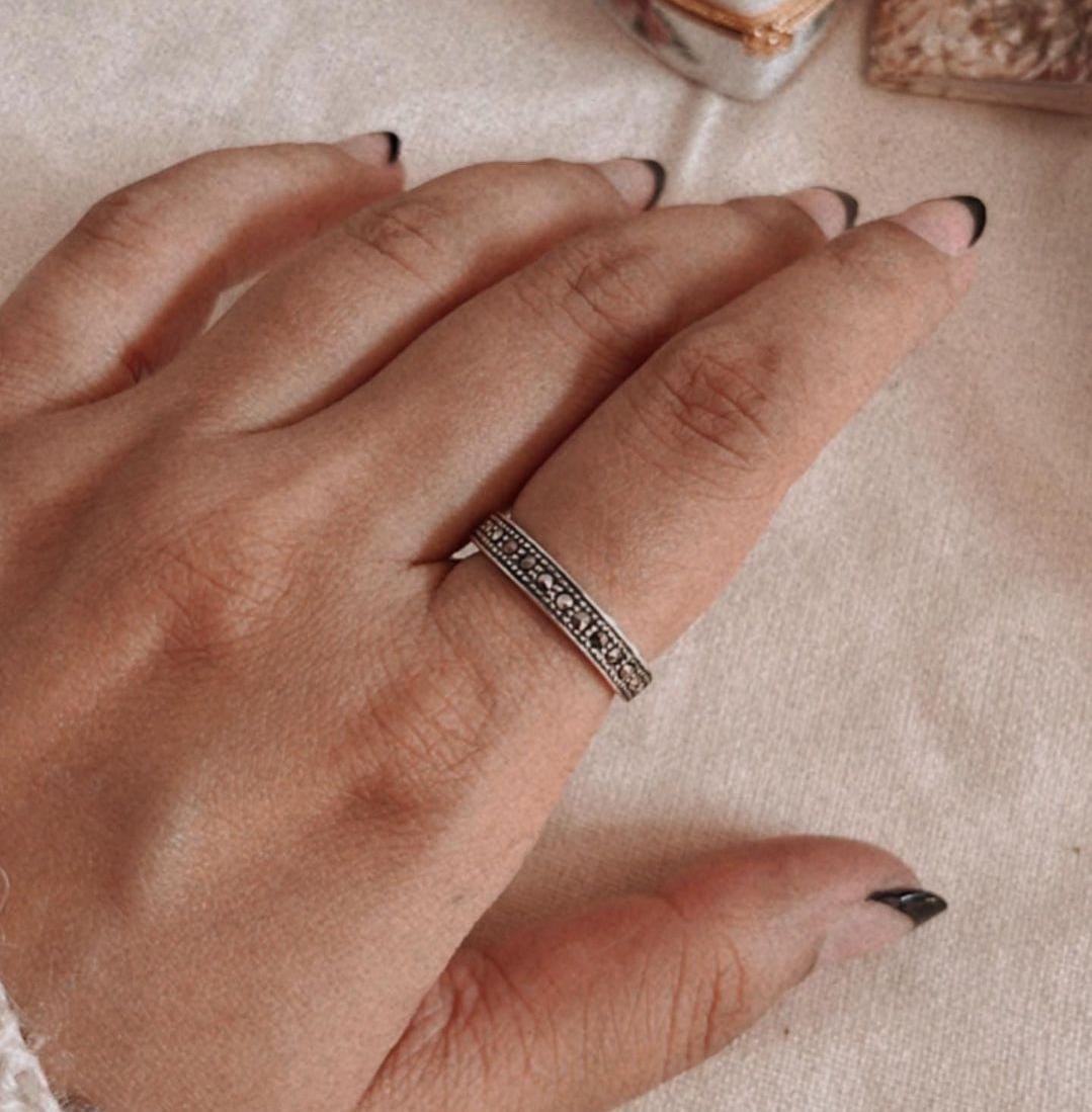 Sterling Silver Marcasite Band Ring for Timeless Style