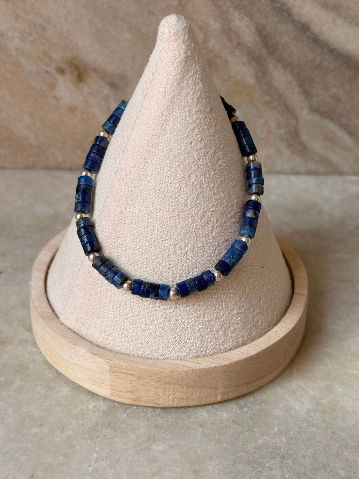 925 Sterling Silver Lapis Lazuli Flat Tube Crystal Silver Balls Bracelet