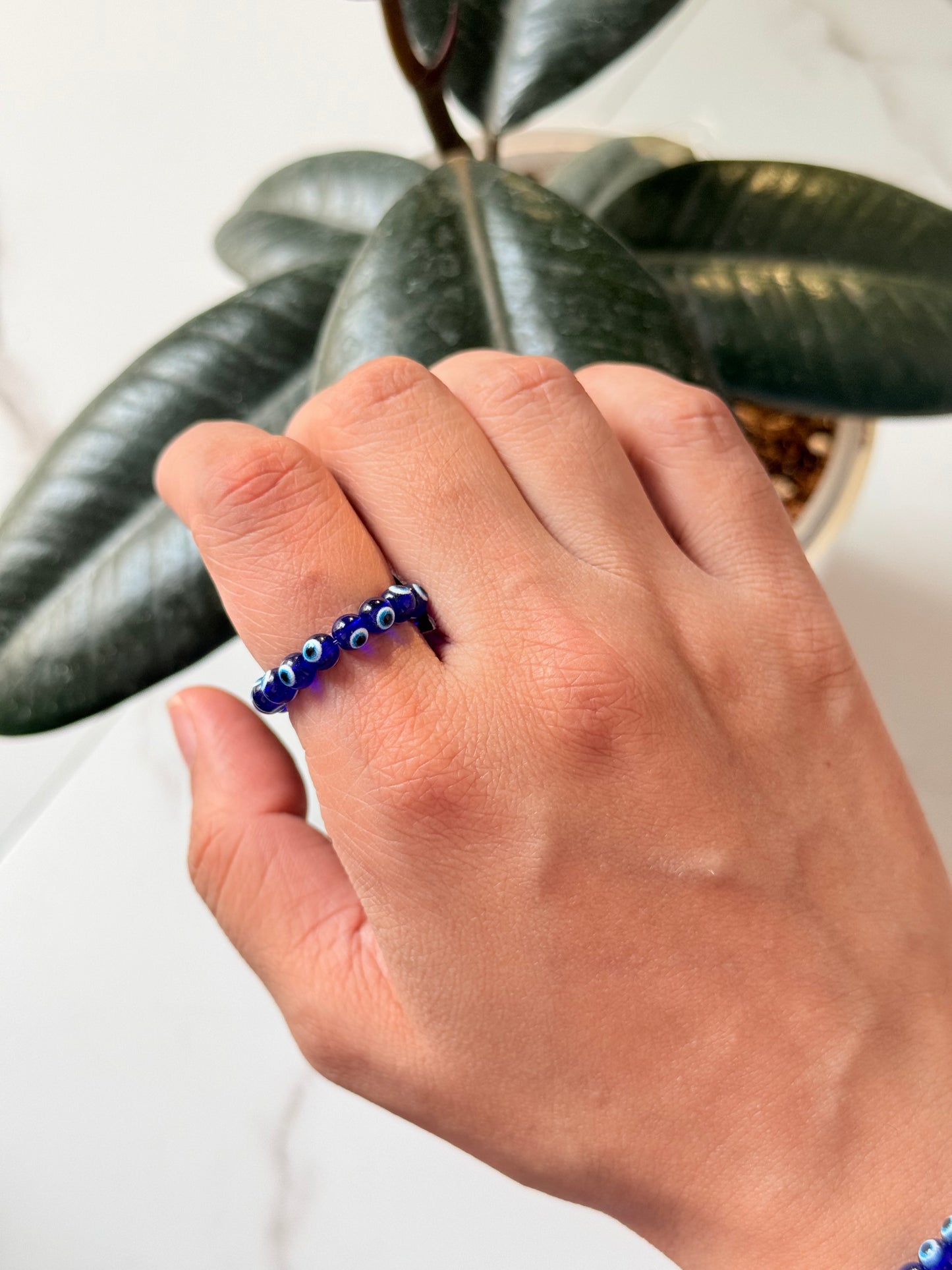 Natural Crystal Evil Eye 4mm Stretchy Rings
