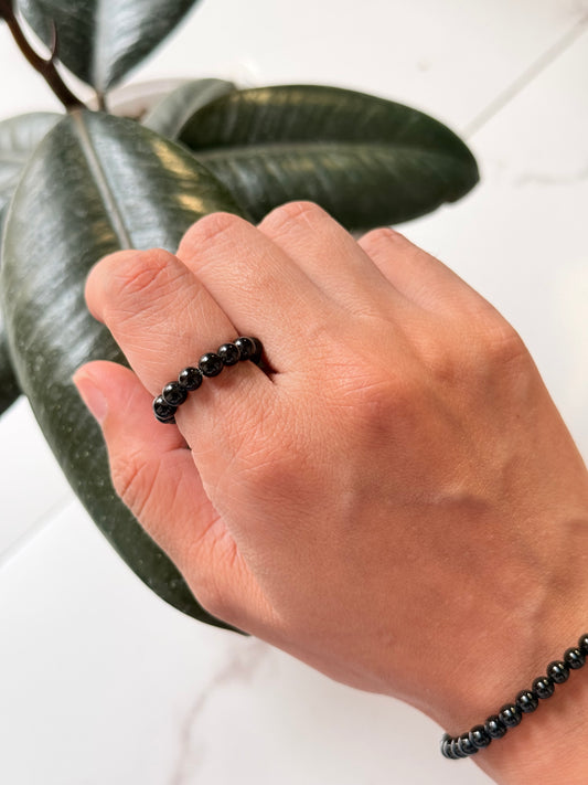 Natural Crystal Black Obsidian 4mm Stretchy Rings