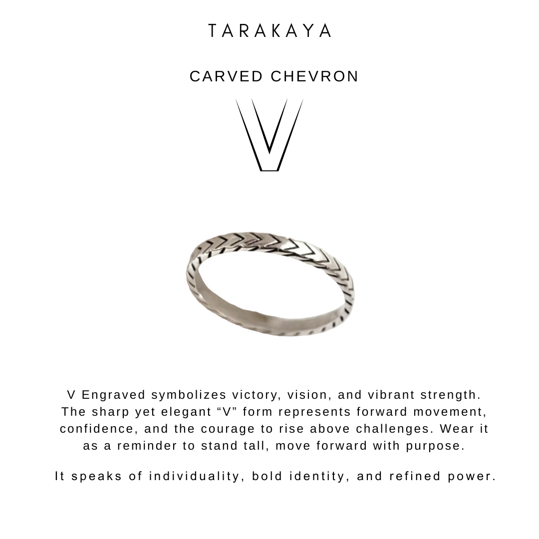 925 Sterling Silver V Engraved Tribal Boho Stackable Band Ring