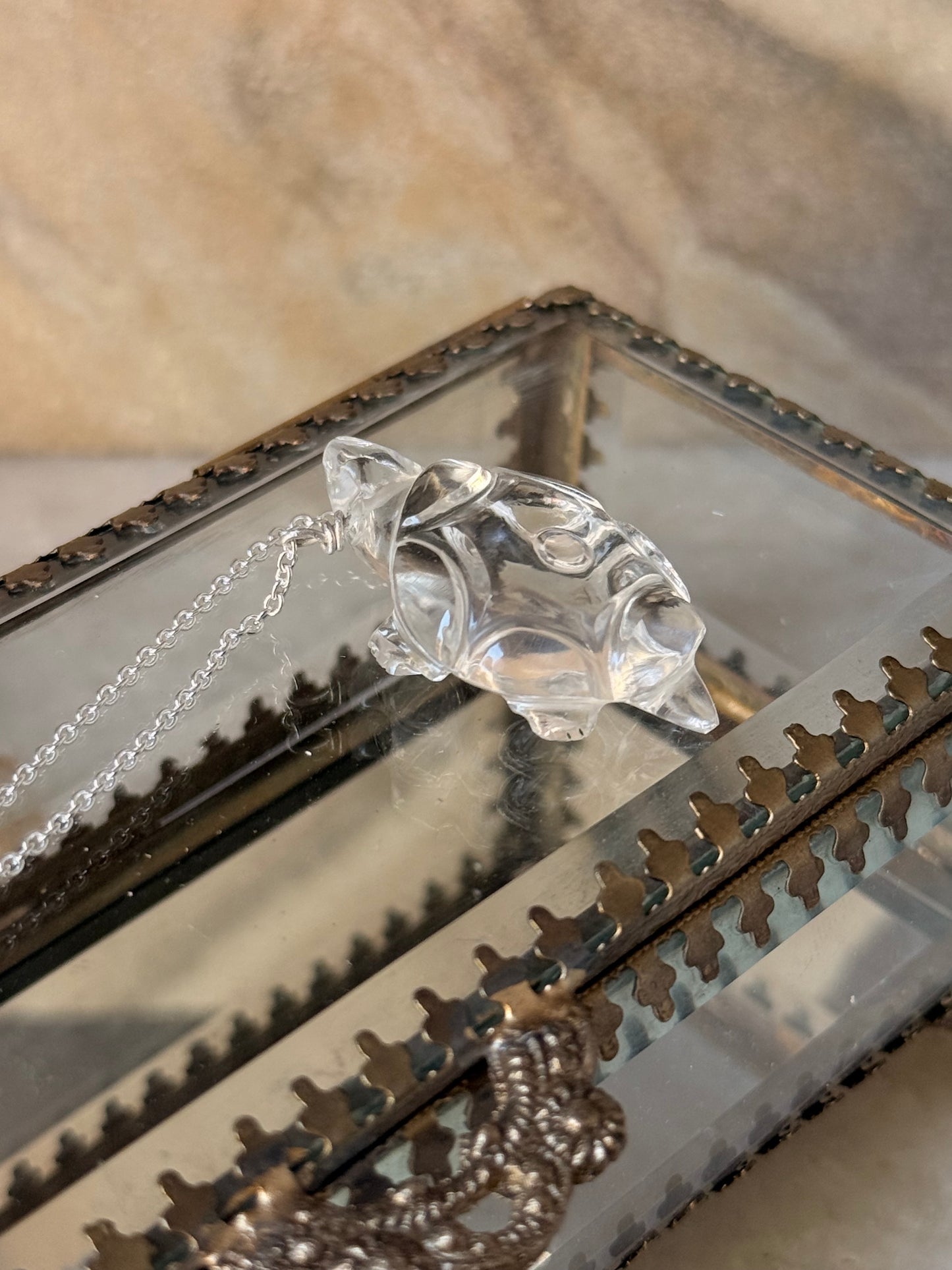 925 Sterling Silver Clear Quartz Tortoise Handcrafted Necklace