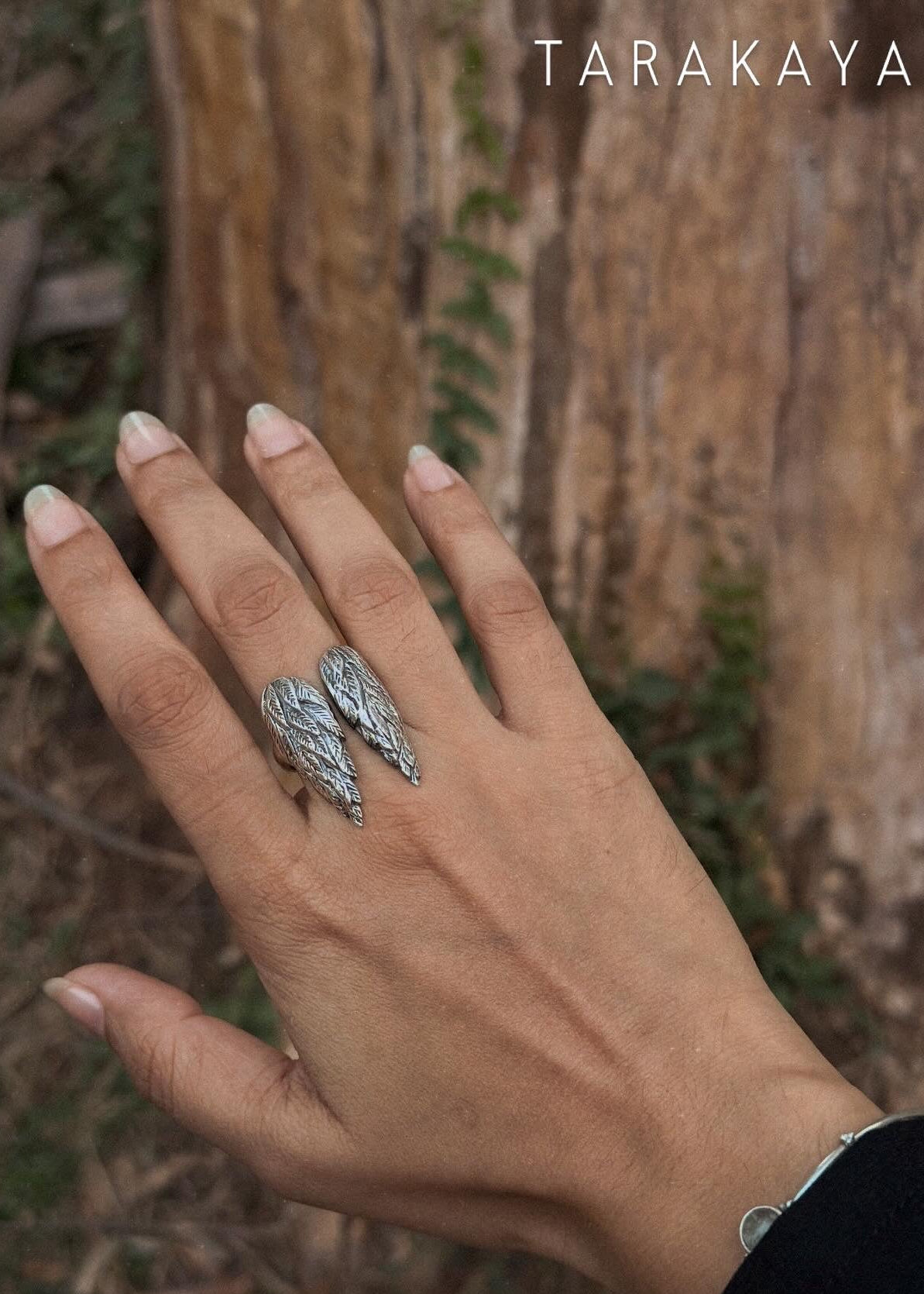 925 Sterling Silver Angel Wings Adjustable Ring