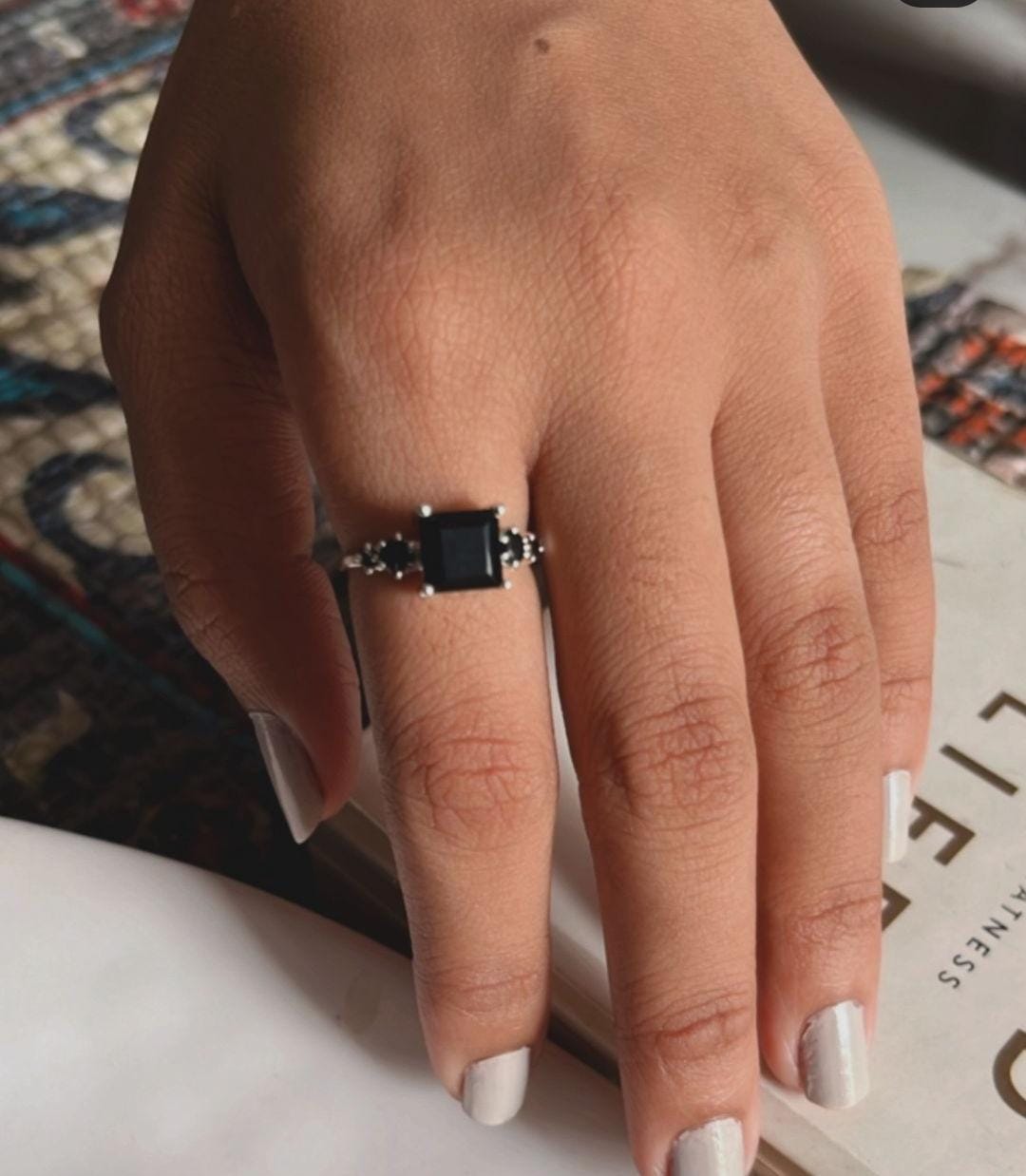 Sophisticated Black Onyx Square Cut Silver Ring