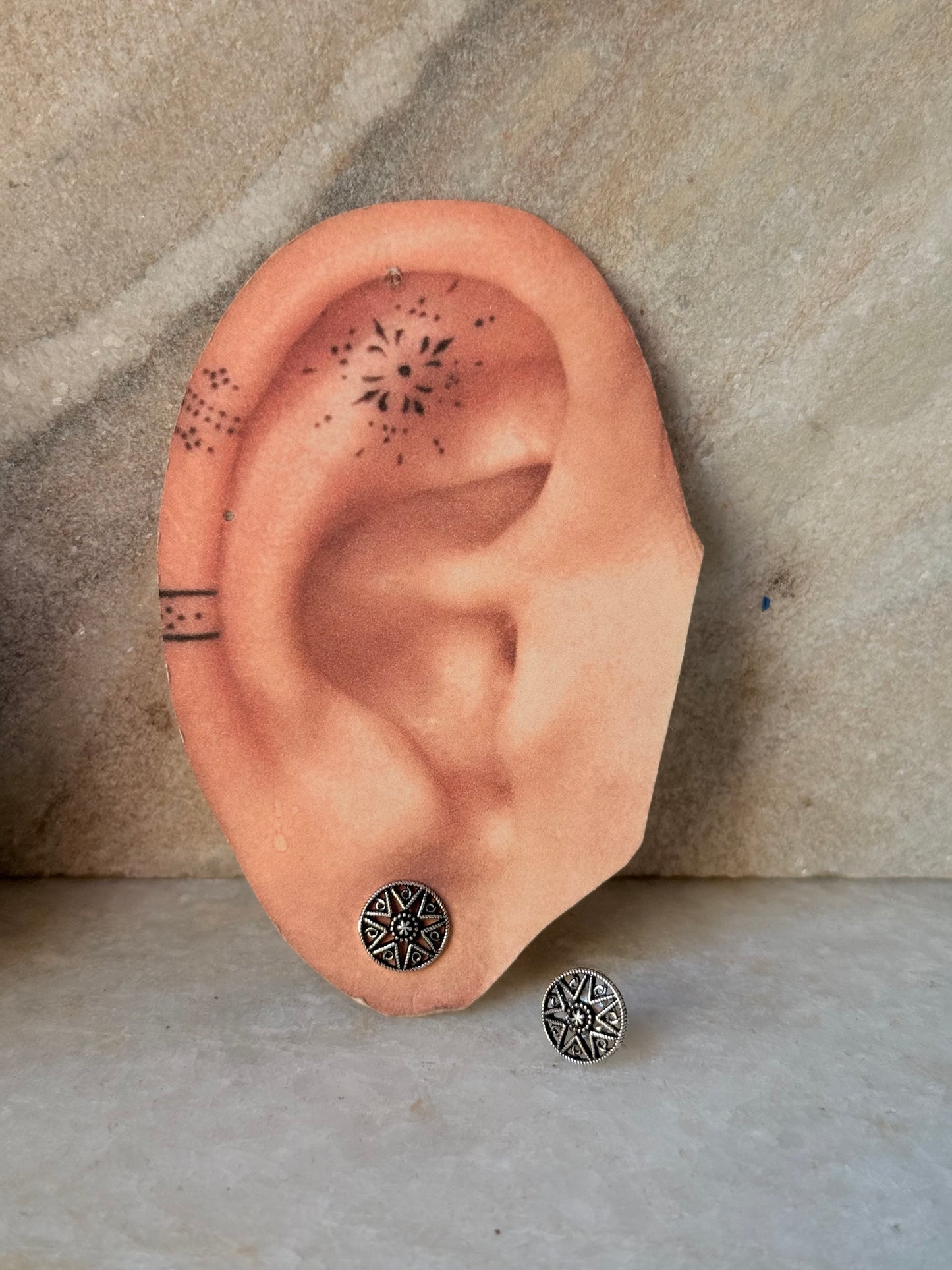 925 Sterling Silver Antique Plain Oxidised Boho Studs Earrings