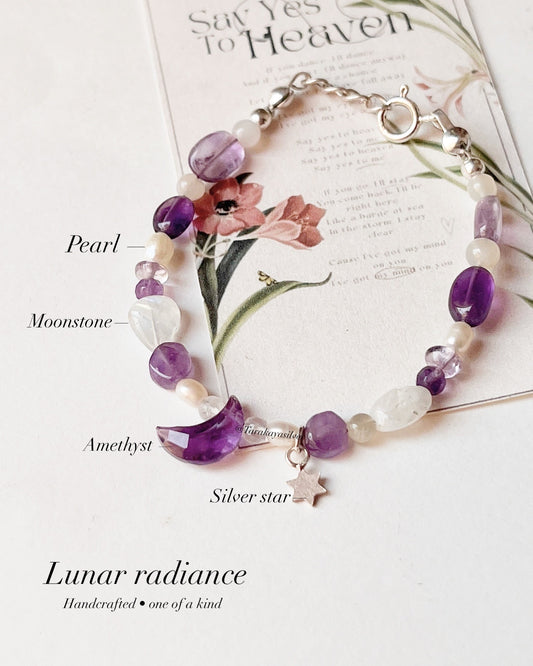 Lunar Radiance bracelet with amethyst moon and star charms  