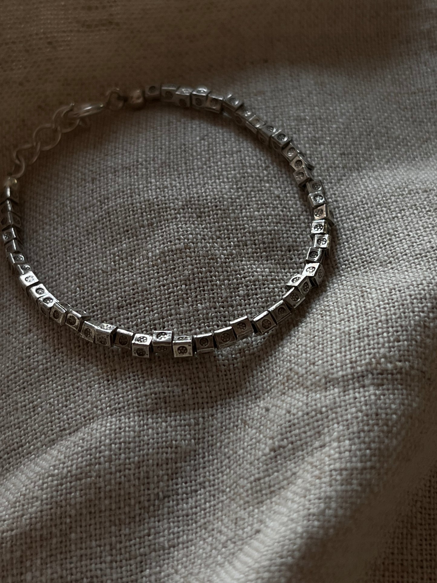 Bohemian Square Beads Handcrafted Stackable Sterling Silver 925 Bracelet