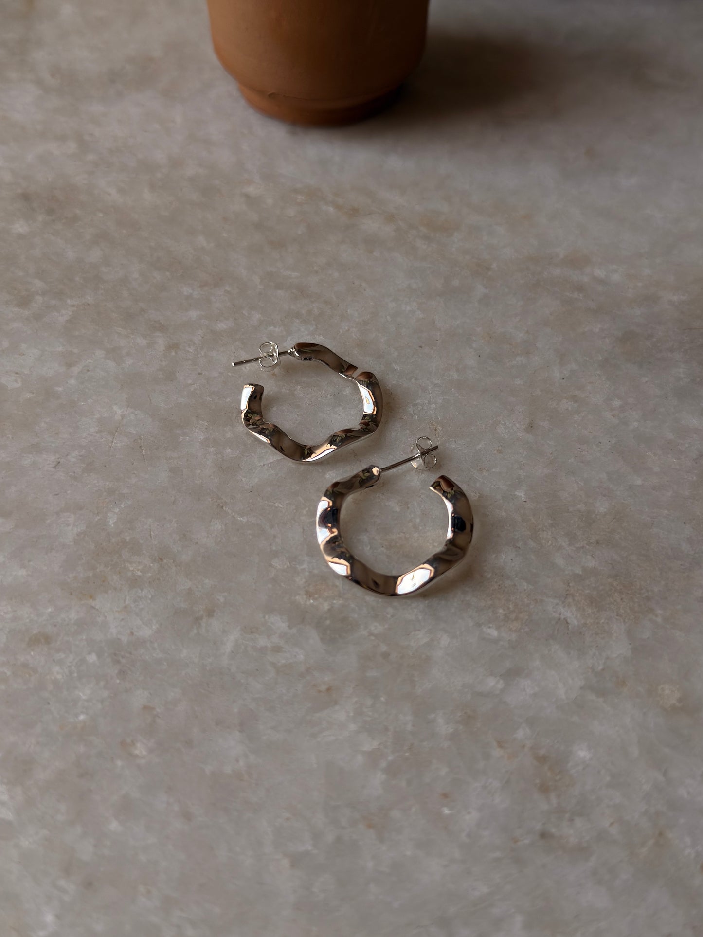 925 Sterling Silver Chunky Italian Ruffles Half Hoops Earrings