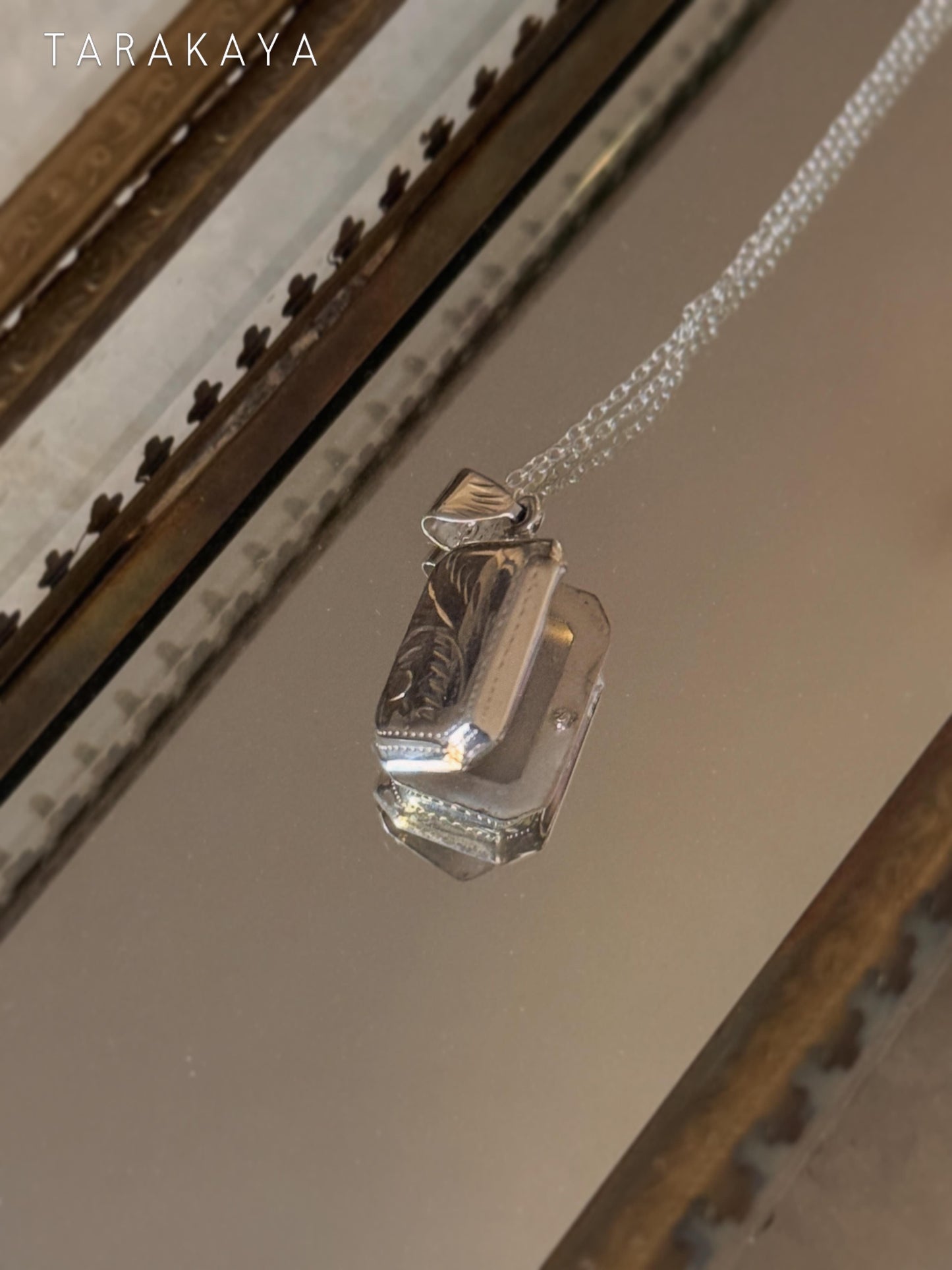 925 Sterling Silver Classic Rectangular Vintage Motifs Engraved Photo Pendant