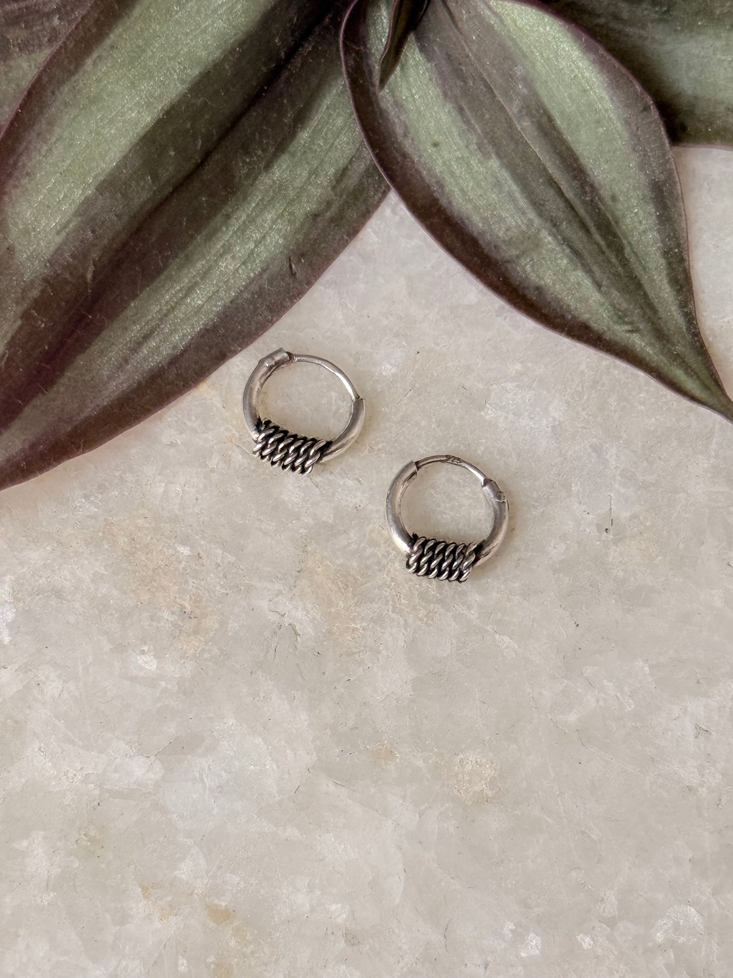 925 Sterling Silver Antique Tiny Second Piercing Hoops - design 2