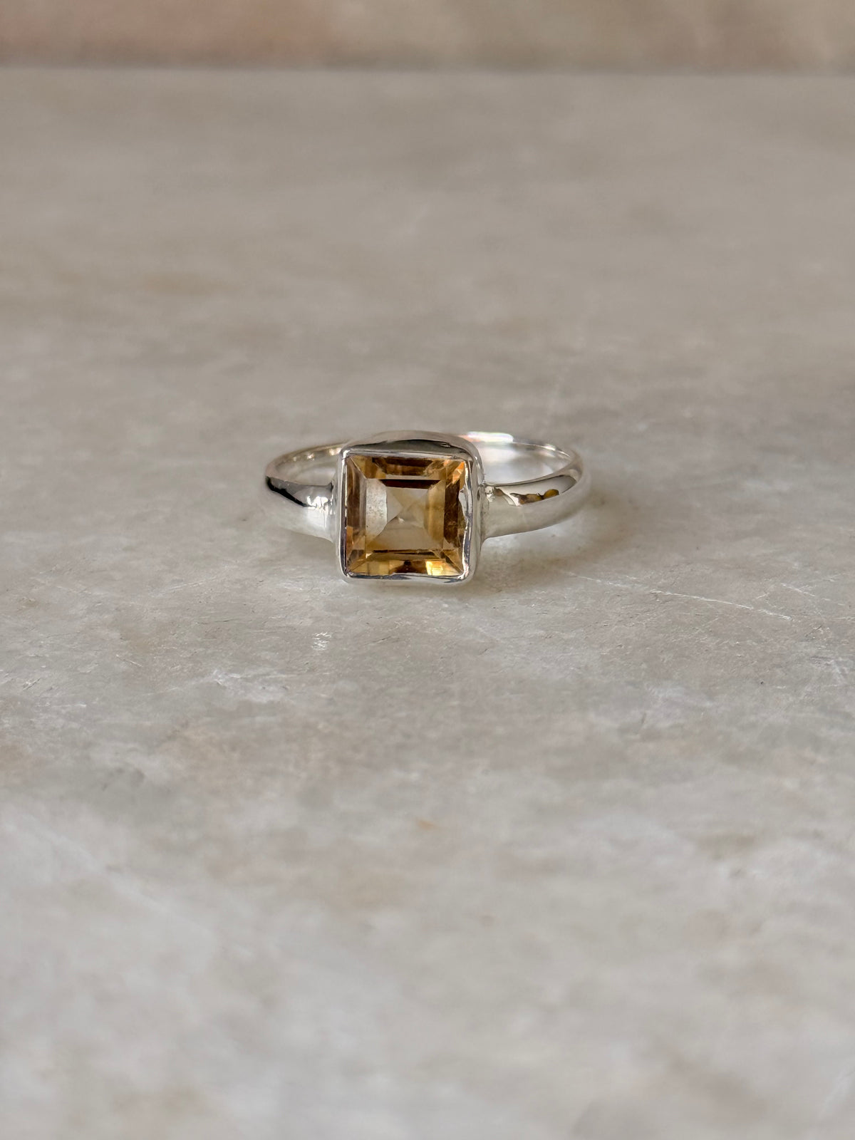 925 Sterling Silver Citrine Square Cut Ring