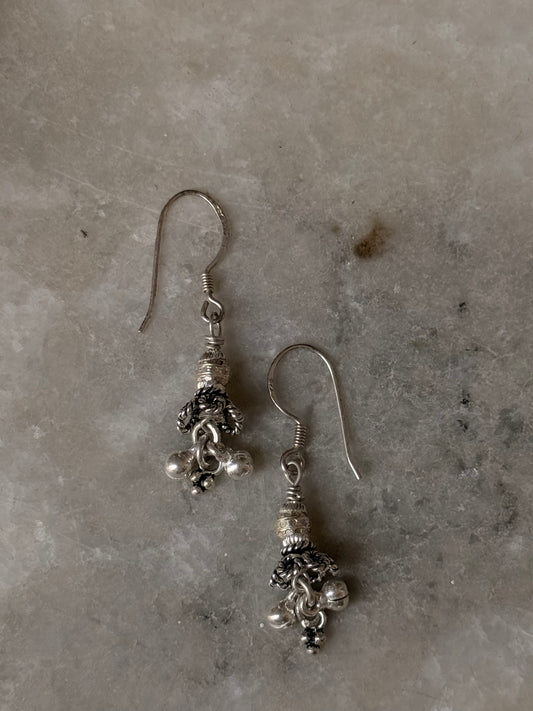 925 Sterling Silver Handcrafted Ghungroo , Rawa Charms ~Jhumki Handcrafted Hook Earrings