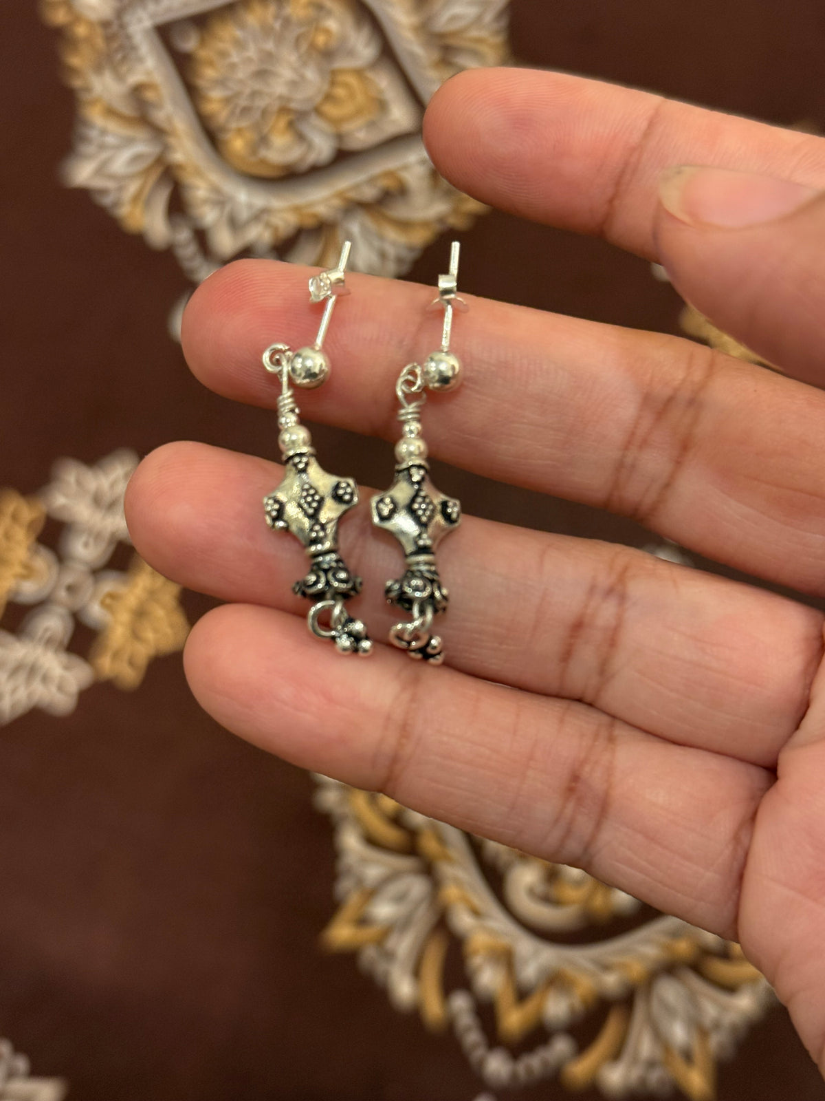 925 Sterling Silver Handcrafted Tribal Rawa Mandali Earrings