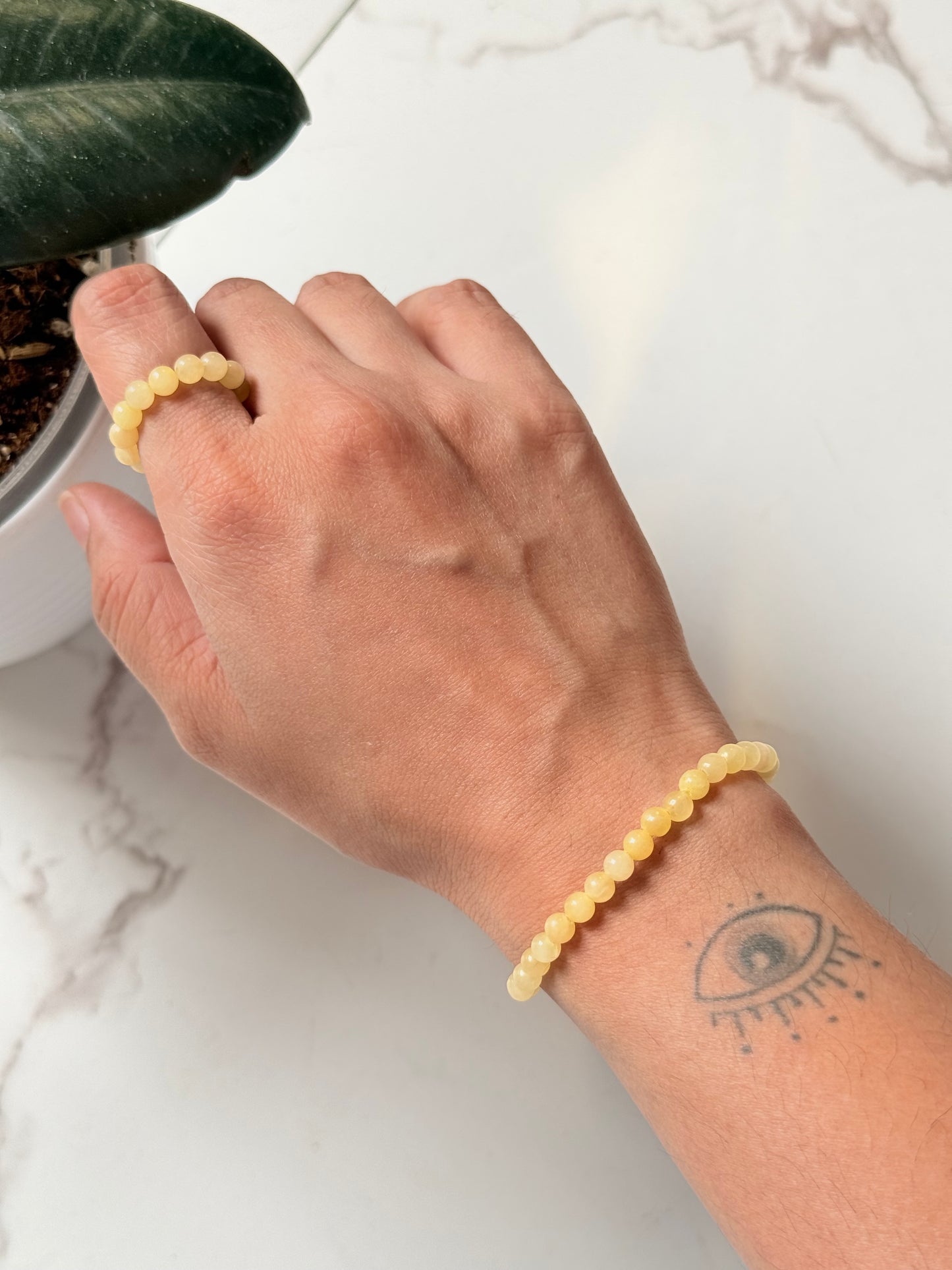Natural Crystal Yellow Calcite 4mm Stretchy Rings & Bracelet