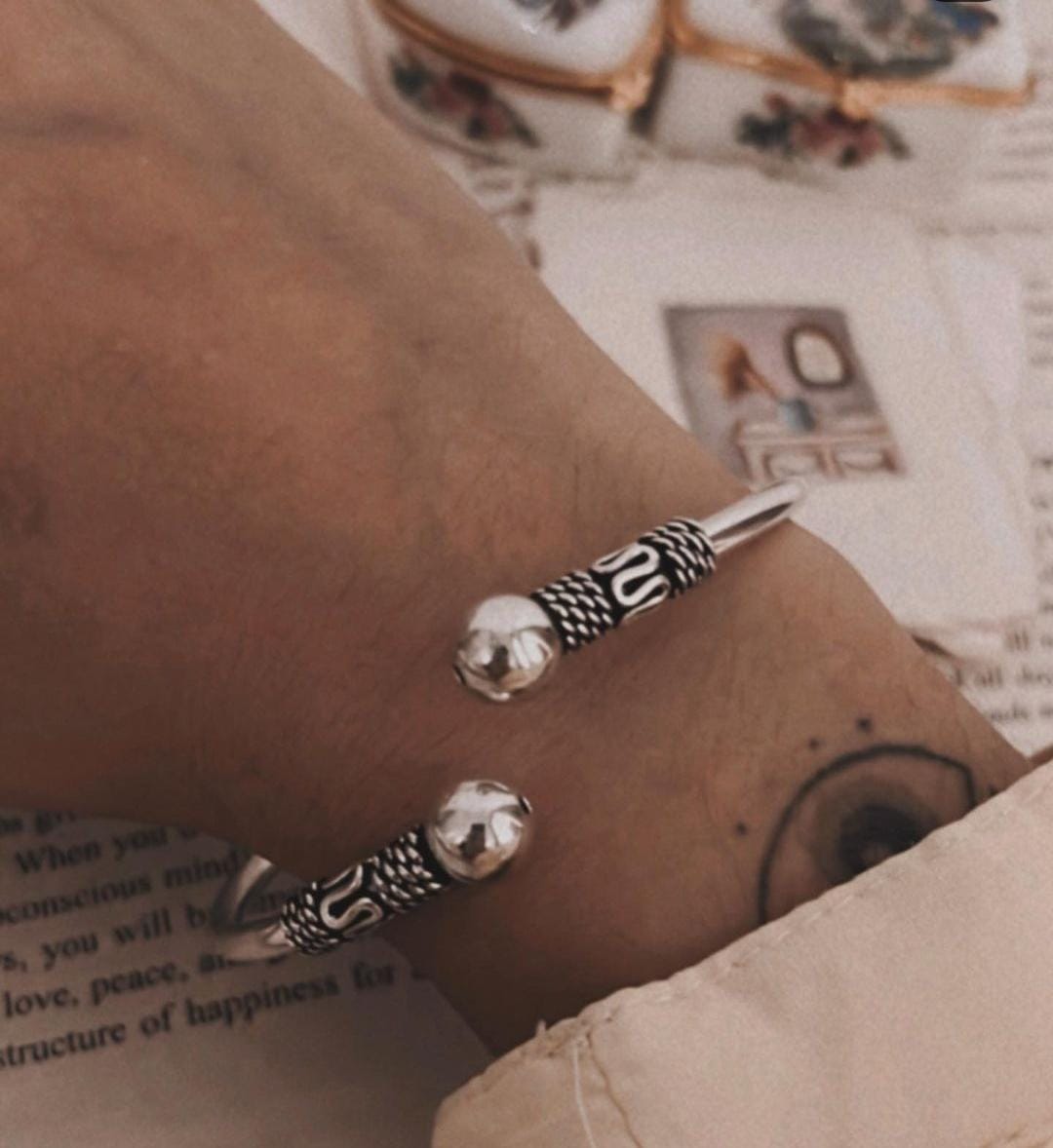 Handcrafted Antique Adjustable Silver Bangle