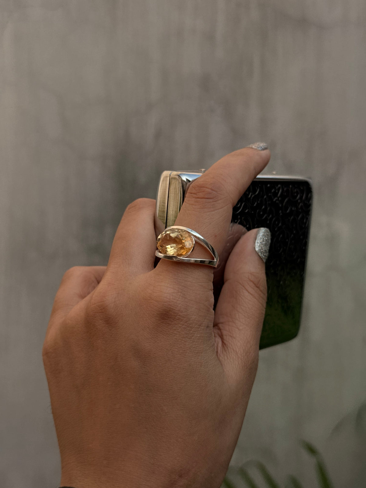 925 Sterling Silver Citrine Oval Statement Contemporary Ring
