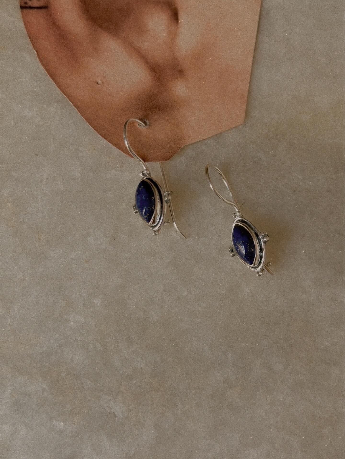 925 sterling silver Lapis Boho Silver Lock Earrings
