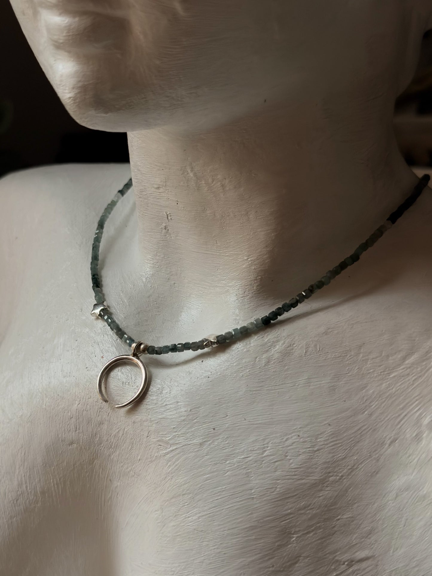 925 Sterling Silver Grandidierite Box Gradient, Star & Moon Handcrafted Necklace
