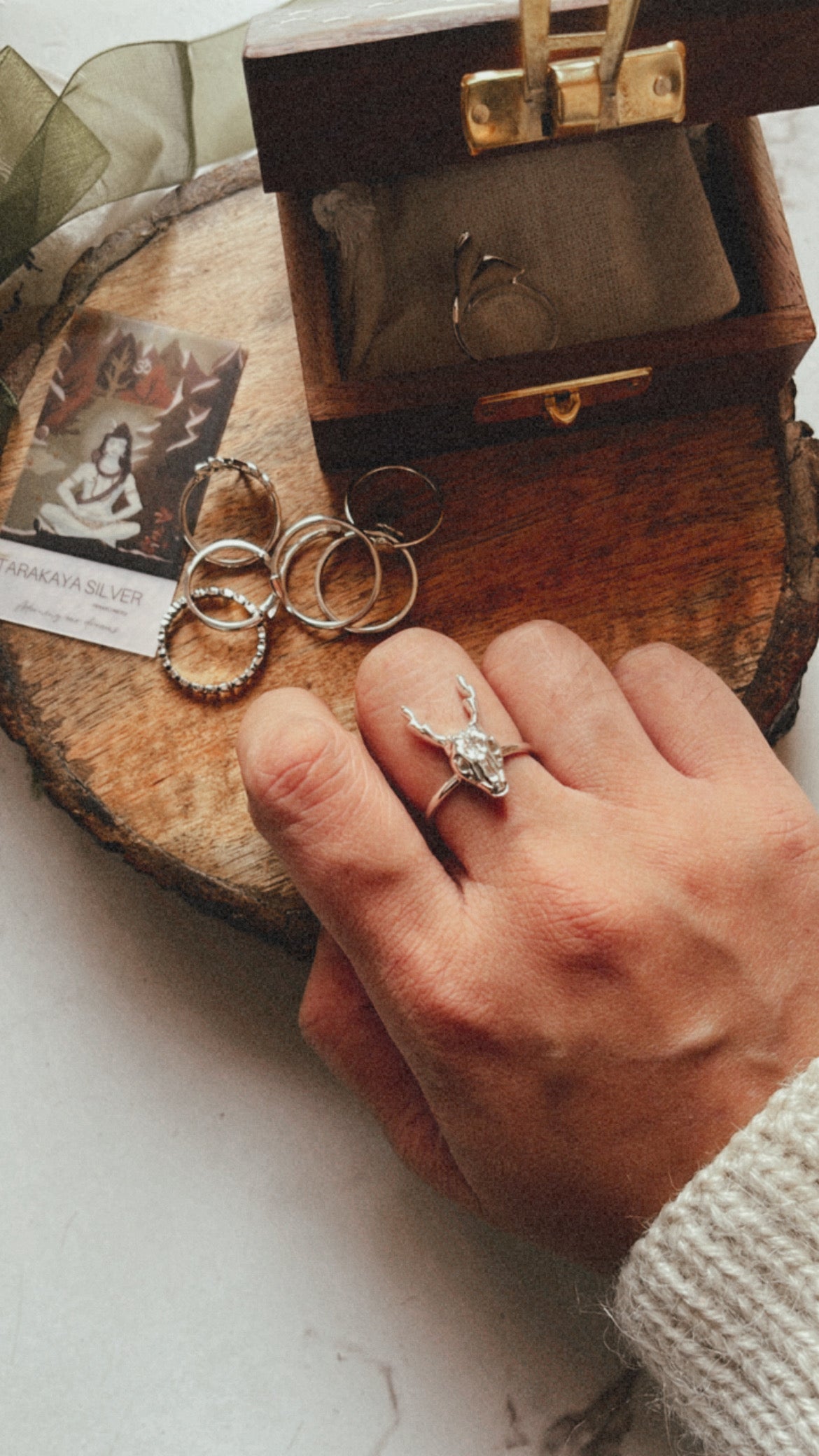 Statement deer skull design in sterling silver ring