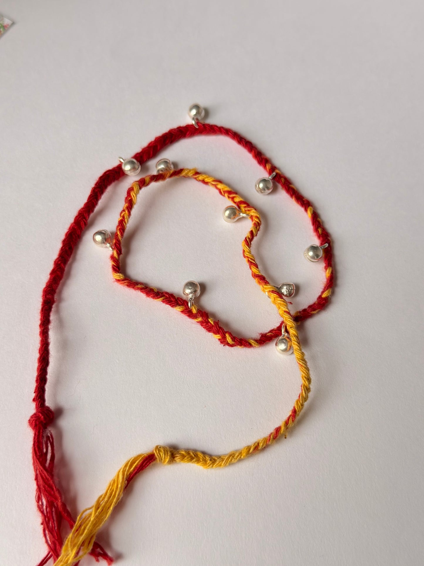 925 Sterling Silver Ghungroo Wrap Traditional Cotton Yellow Thread Handcrafted • Hand-braided Rakhi