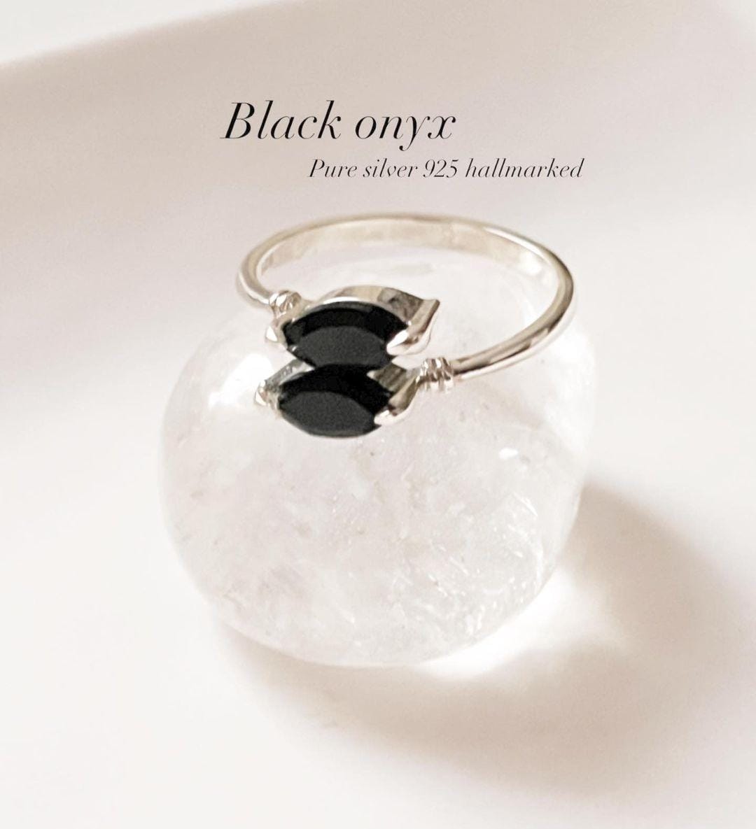Silver Ring Featuring Marquise Black Onyx Double Stones