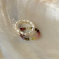 Natural Crystal Stretchy Multi Tourmaline Box & Fresh Water Pearl Rings