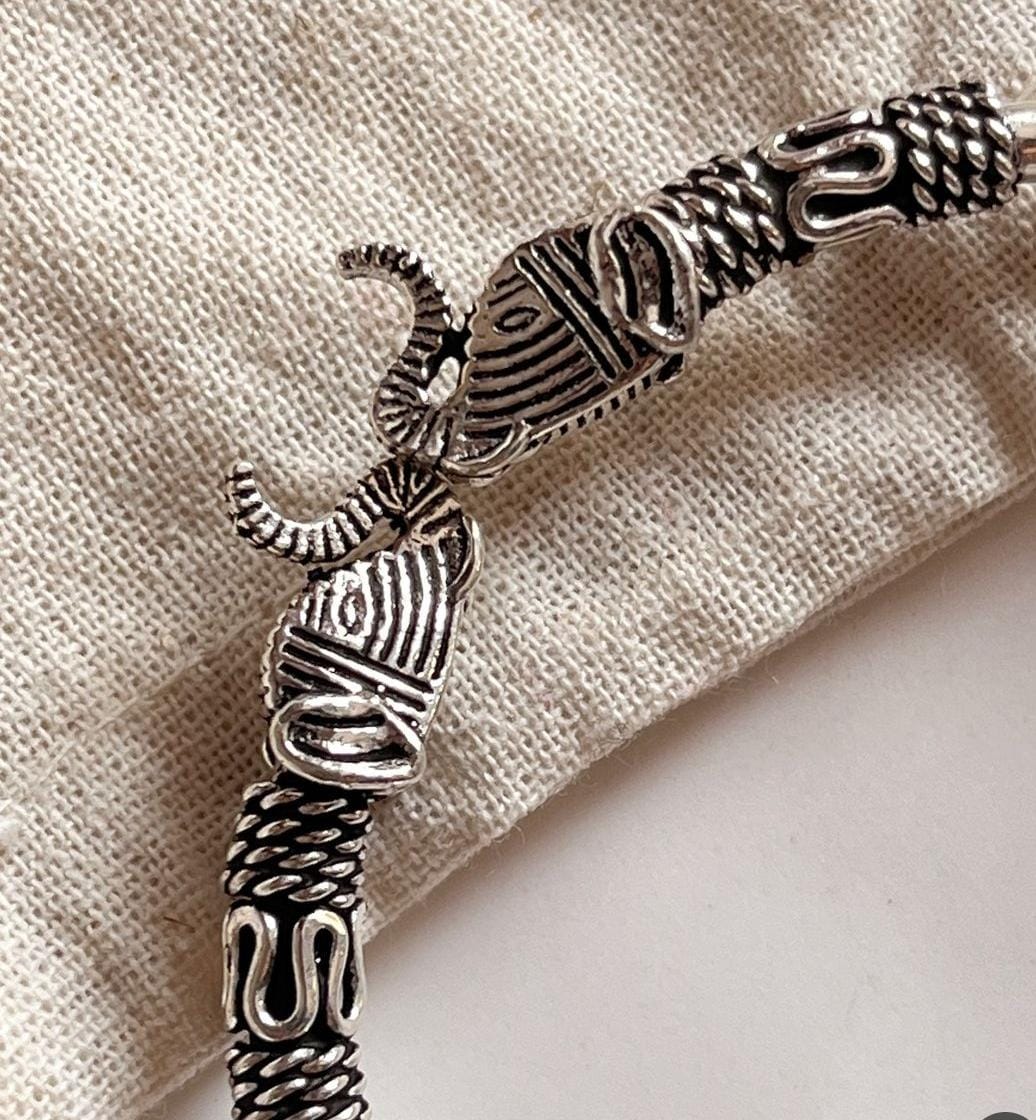 Antique Haathi Pattern Adjustable Silver Bangle