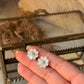 925 Sterling Silver Mother of Pearl Flower Carved , White Topaz North Star Studs - 2 in 1