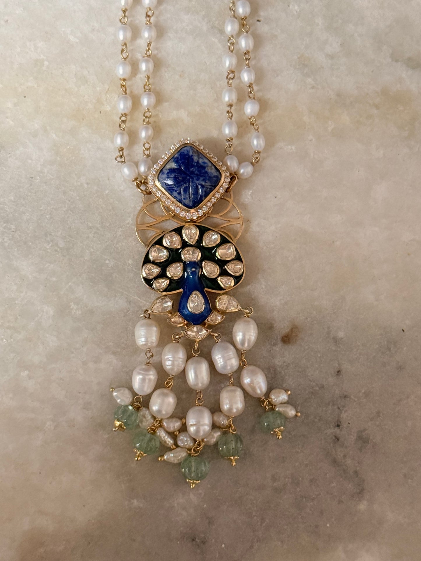Bridal 925 Sterling Silver Gold Plated Peacock Antique Moissanite Polki Necklace