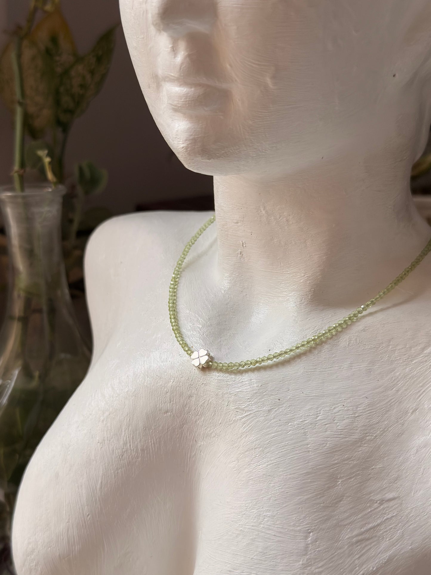 925 Sterling Silver Peridot 2mm Floral Charm Necklace