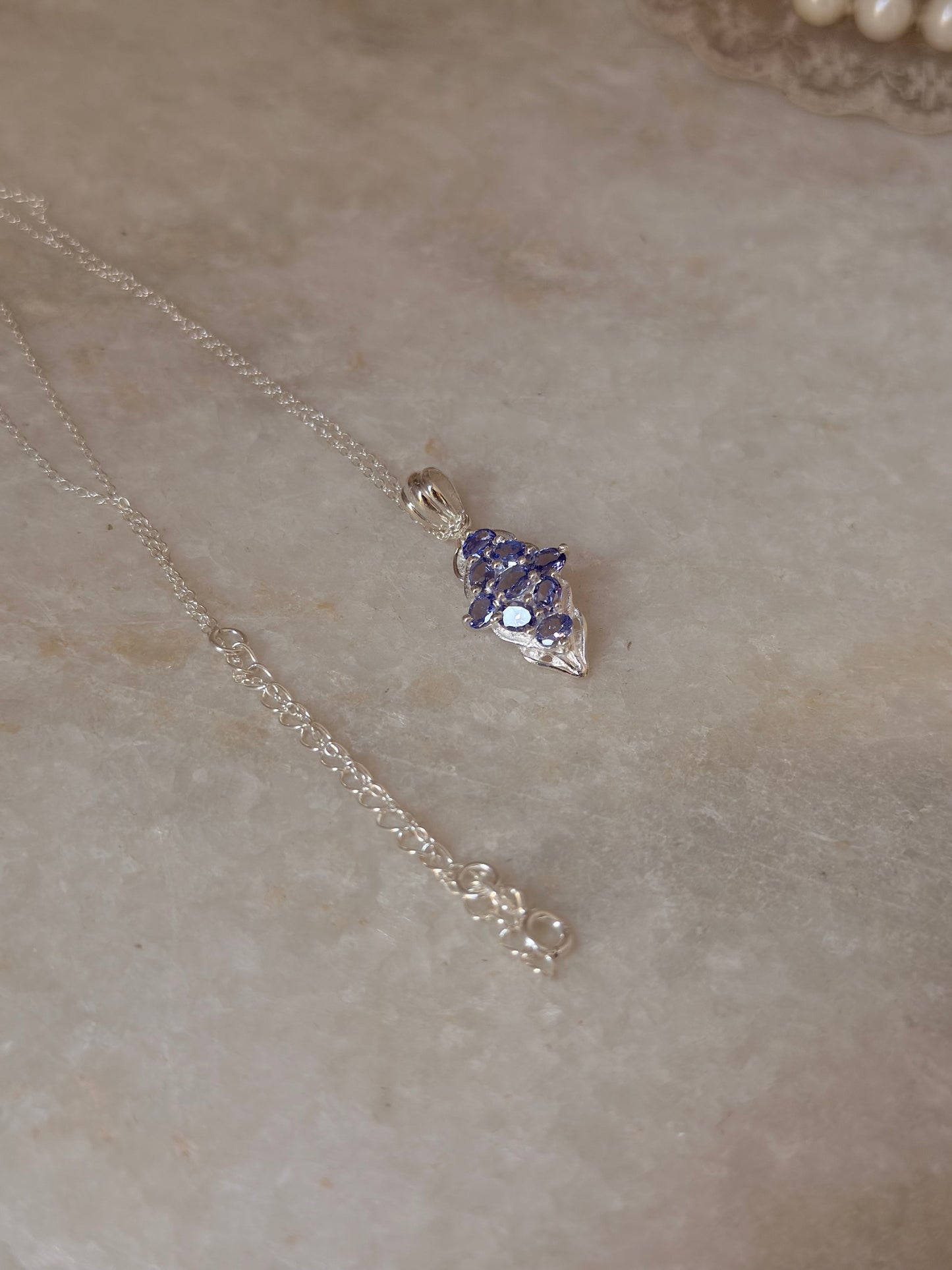 925 Sterling Silver Tanzanite leaf Flower Statement Pendant