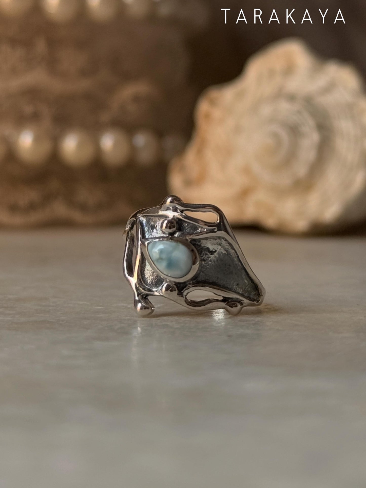 925 Sterling Silver New Larimar Molten Drip Ring