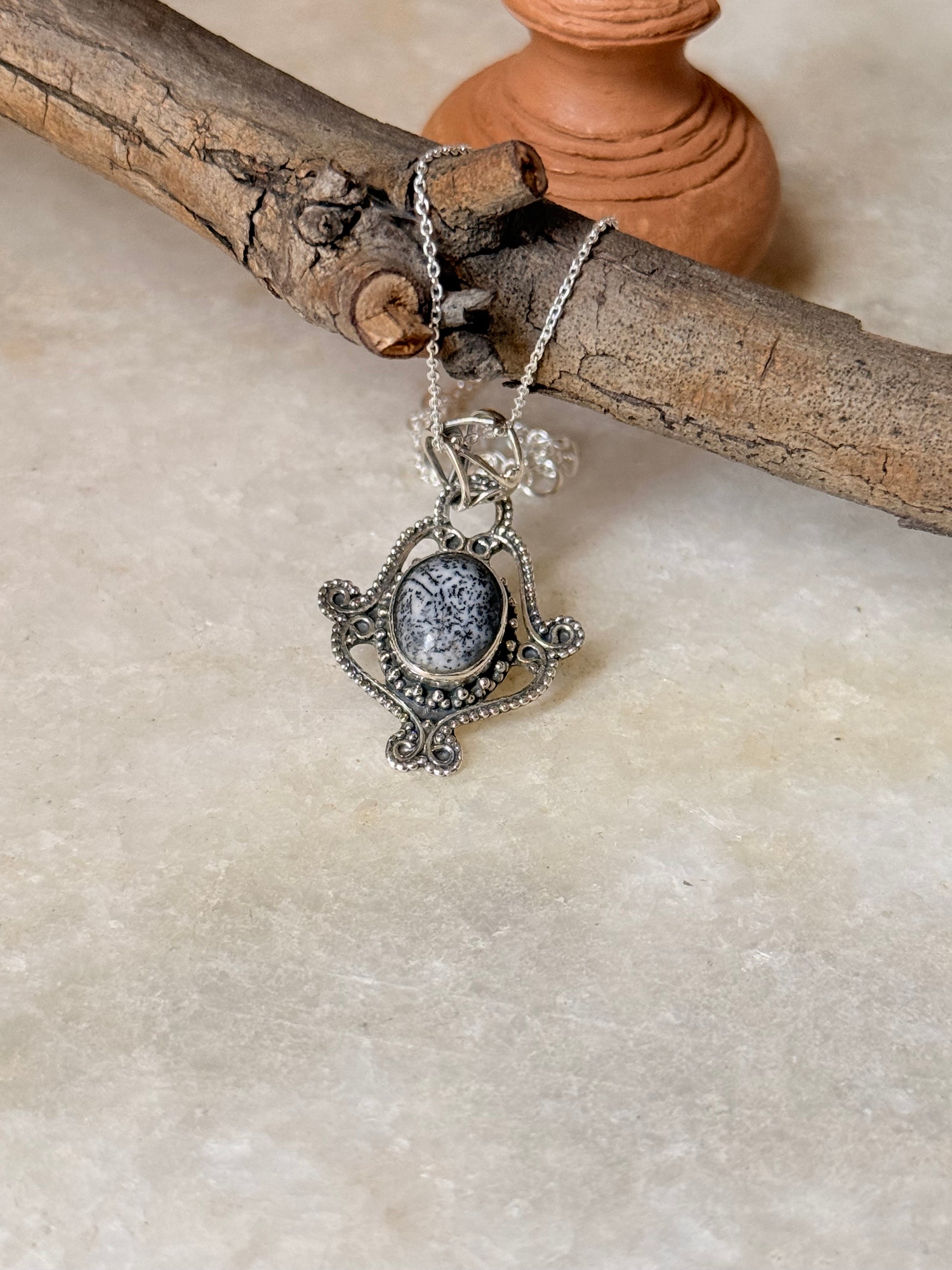 925 Sterling Silver Boho Merlinite Handcrafted Pendant