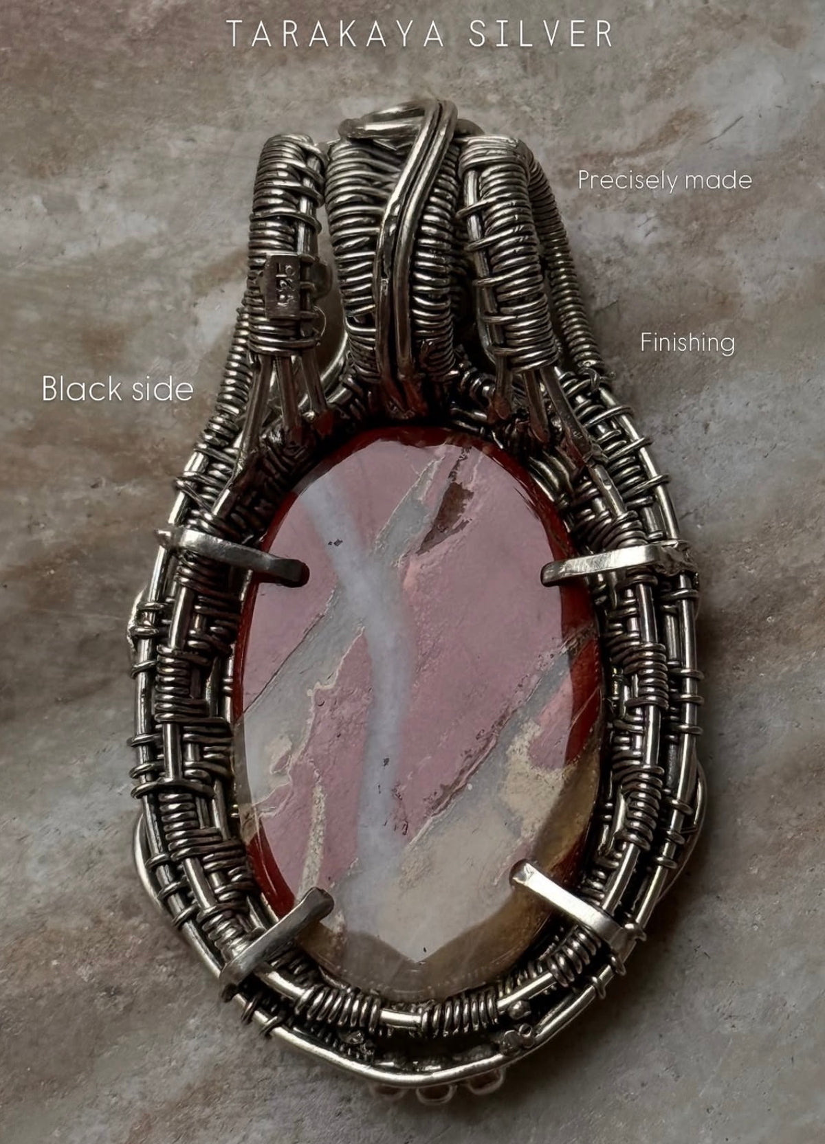 925 Sterling Silver Red Jasper Crystal Wire Wrapped Statement Pendant
