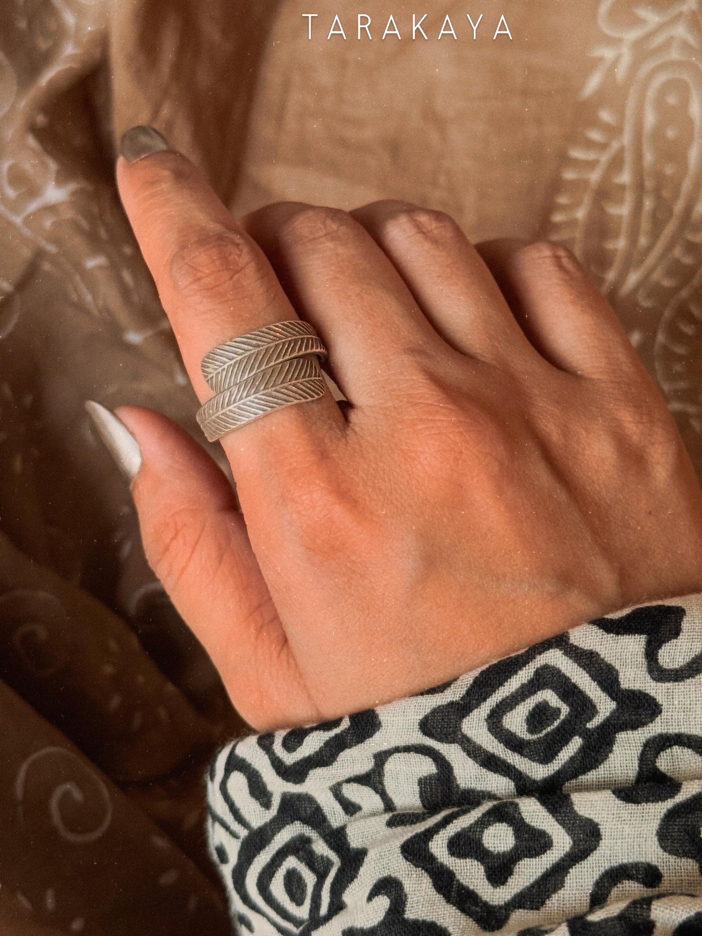 925 Sterling Silver Bohemian Dessert Spirit - Leaf Textured Wrap Hill Tribe Handcrafted Adjustable Ring
