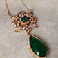 Elegant 925 Sterling Silver Gold Plated Antique Moissanite Polki Green Onyx Statement Necklace