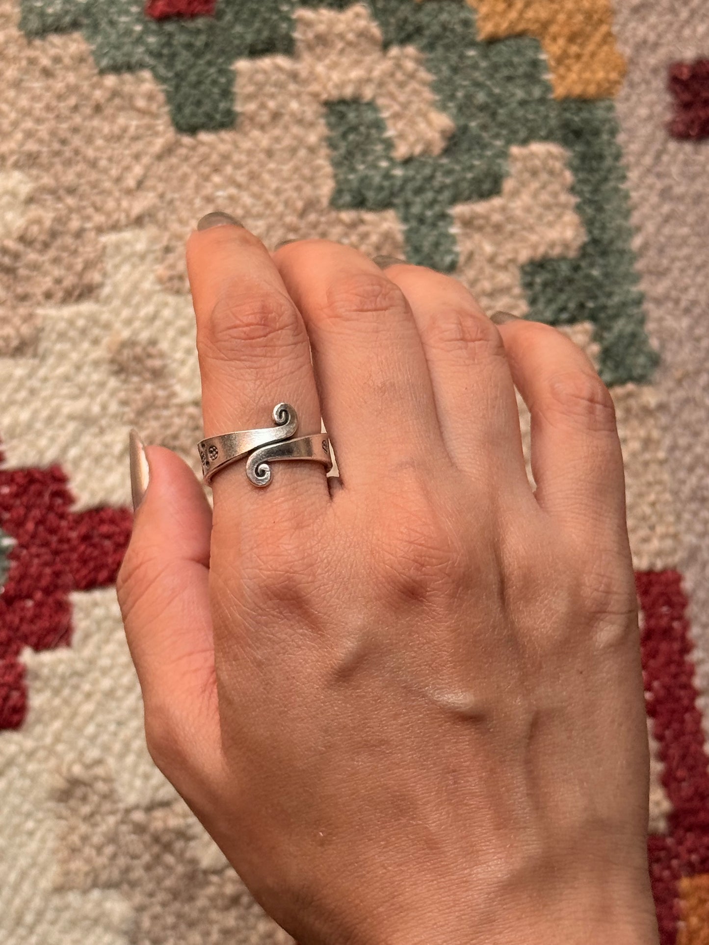 925 Sterling Silver Bohemian Hill Tribe Floral Engraved Spiral Adjustable Handcrafted Adjustable Ring