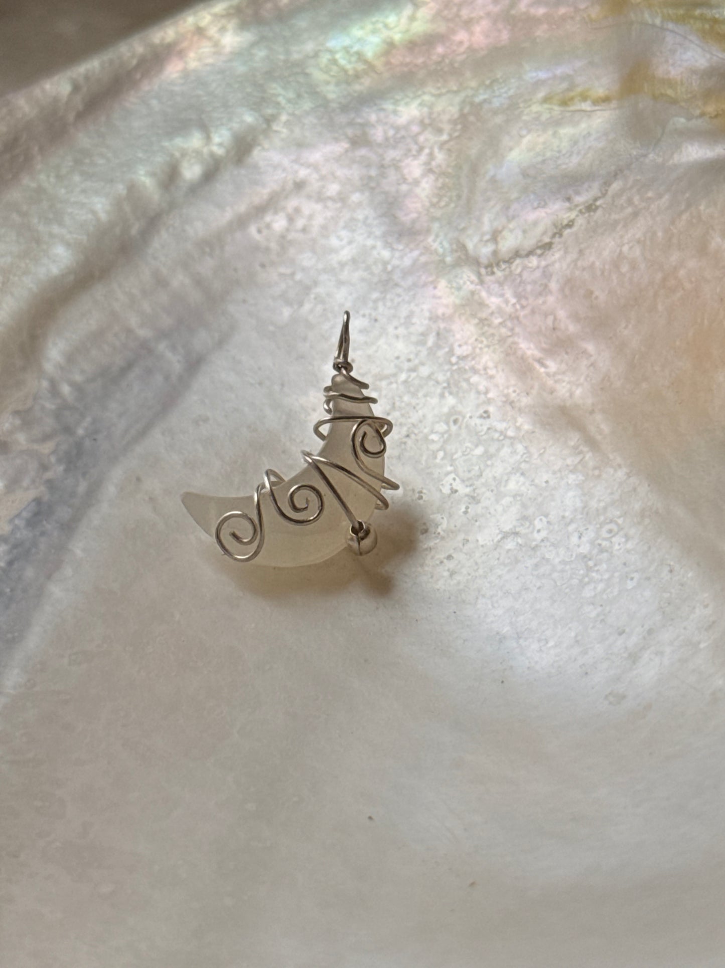 925 Sterling Silver Moonstone Moon Wire Wrapped Handcrafted Pendant