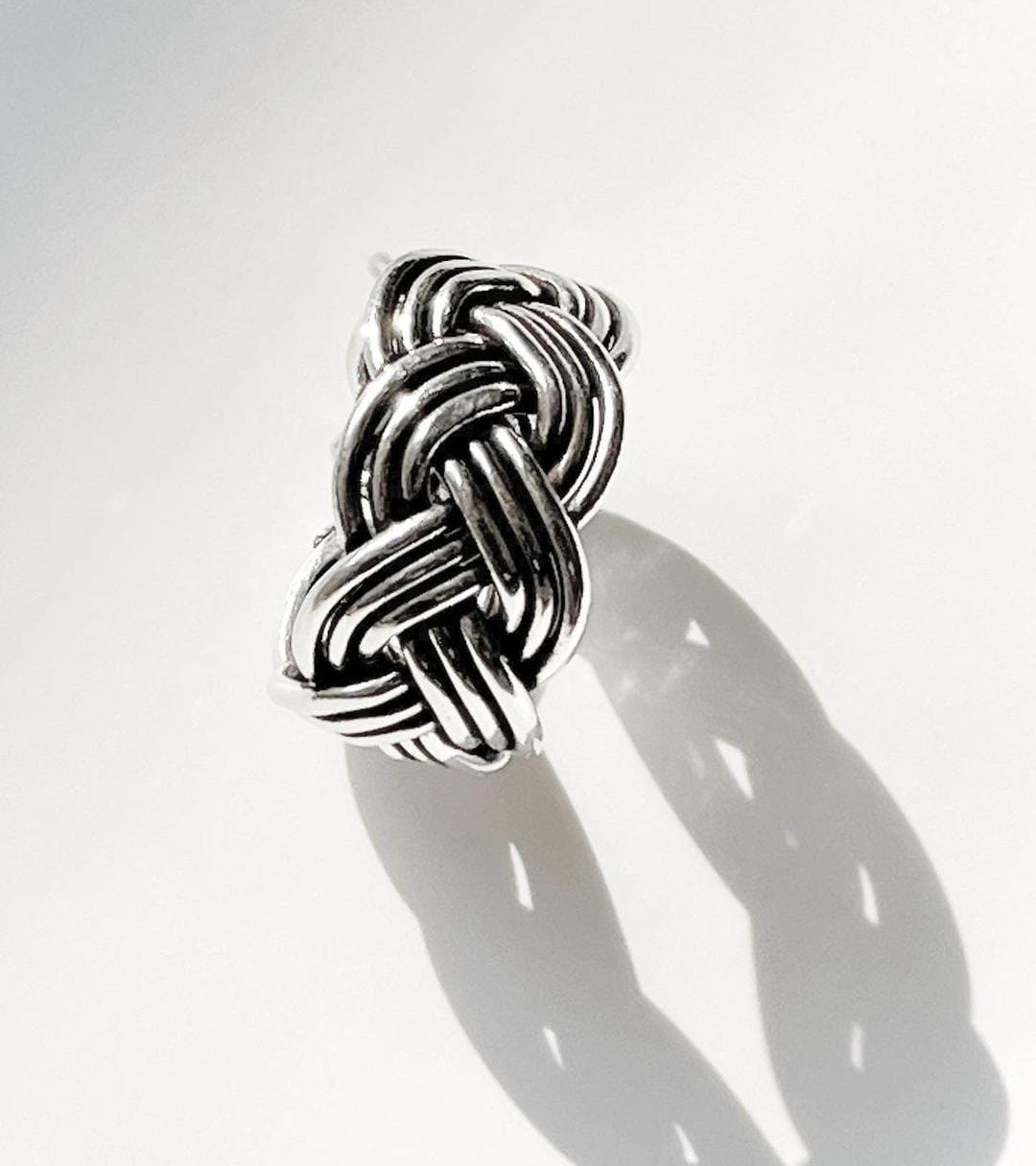 Handcrafted three wire chunky braid band ring in silver