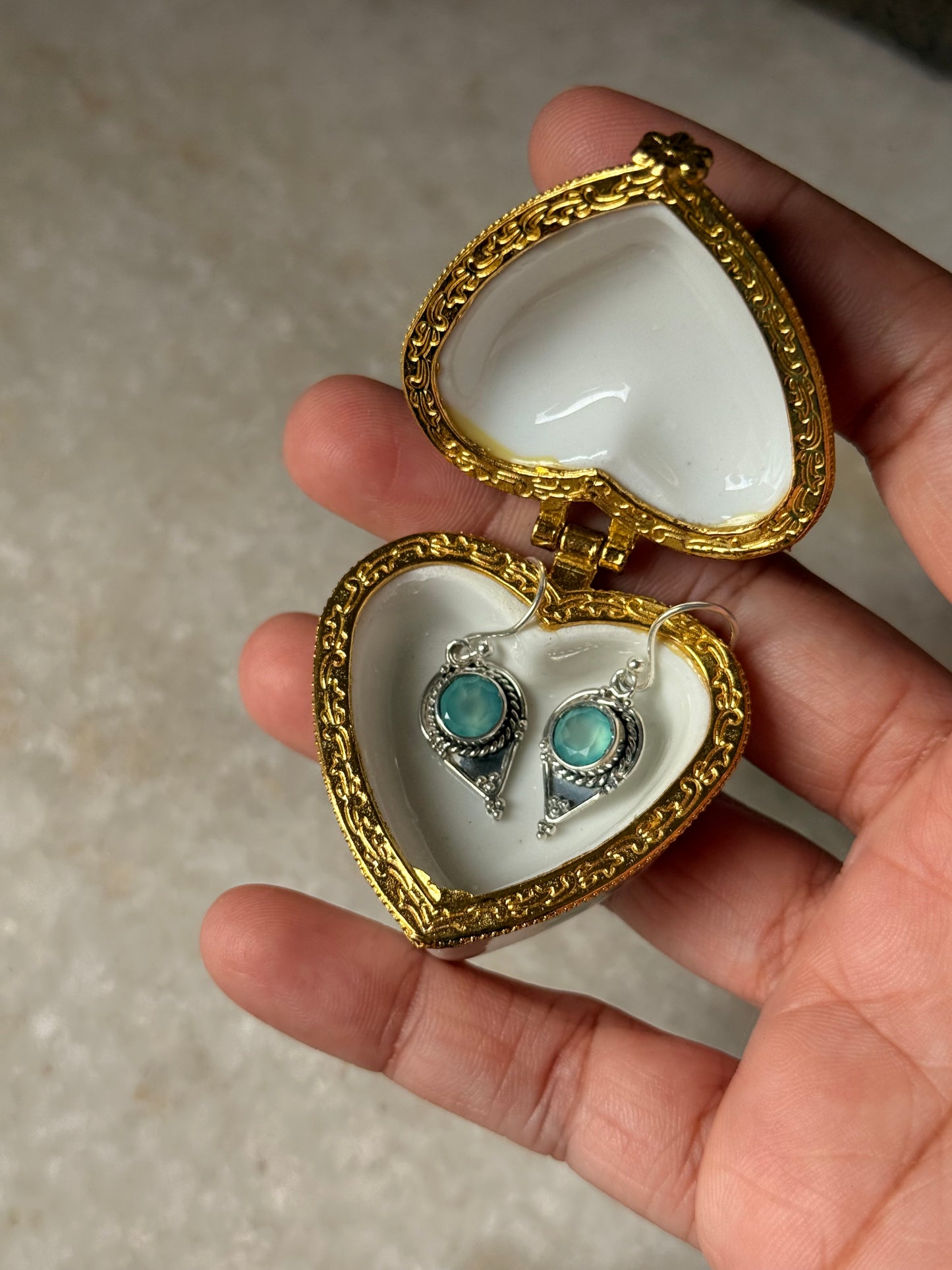 925 Sterling Silver Aqua Chalcedony Boho Rawa Earrings
