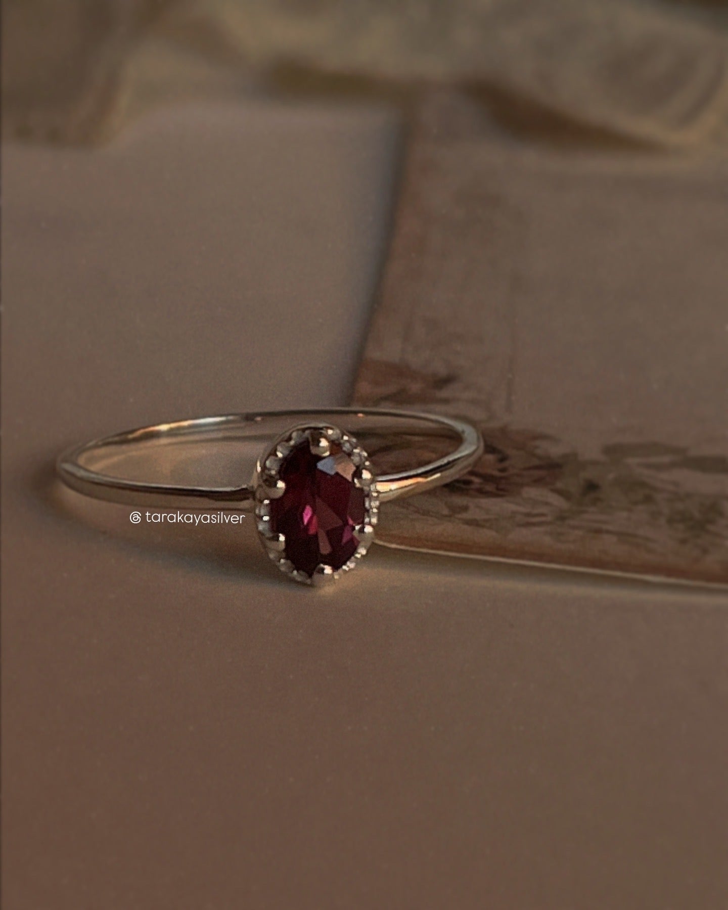 925 Silver Solitaire Ring with Rhodolite Garnet Gemstone