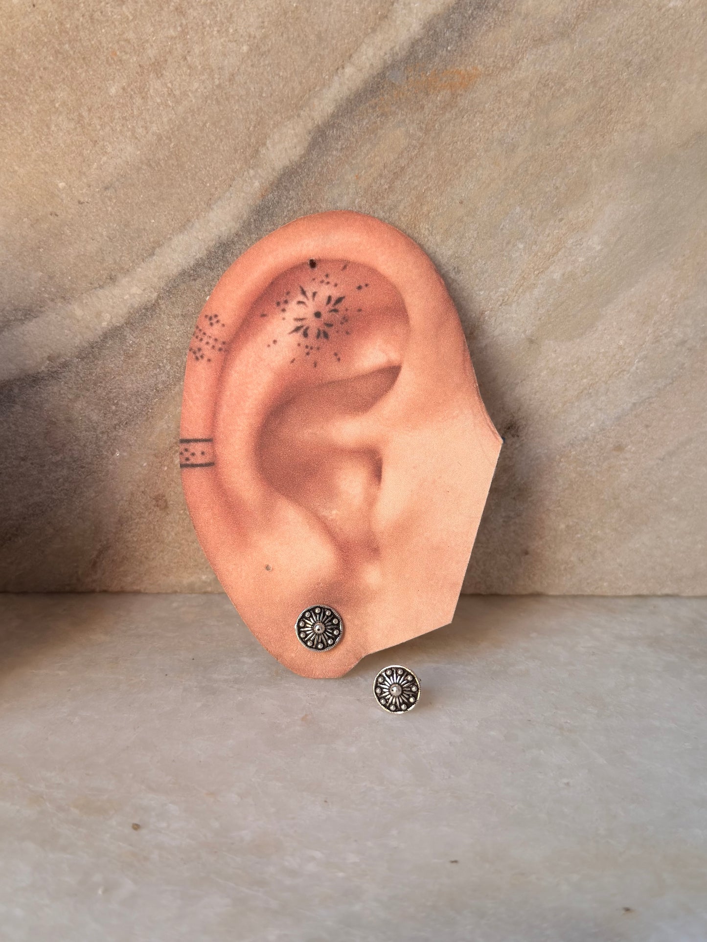 925 Sterling Silver Antique Plain Oxidised Boho Studs Earrings