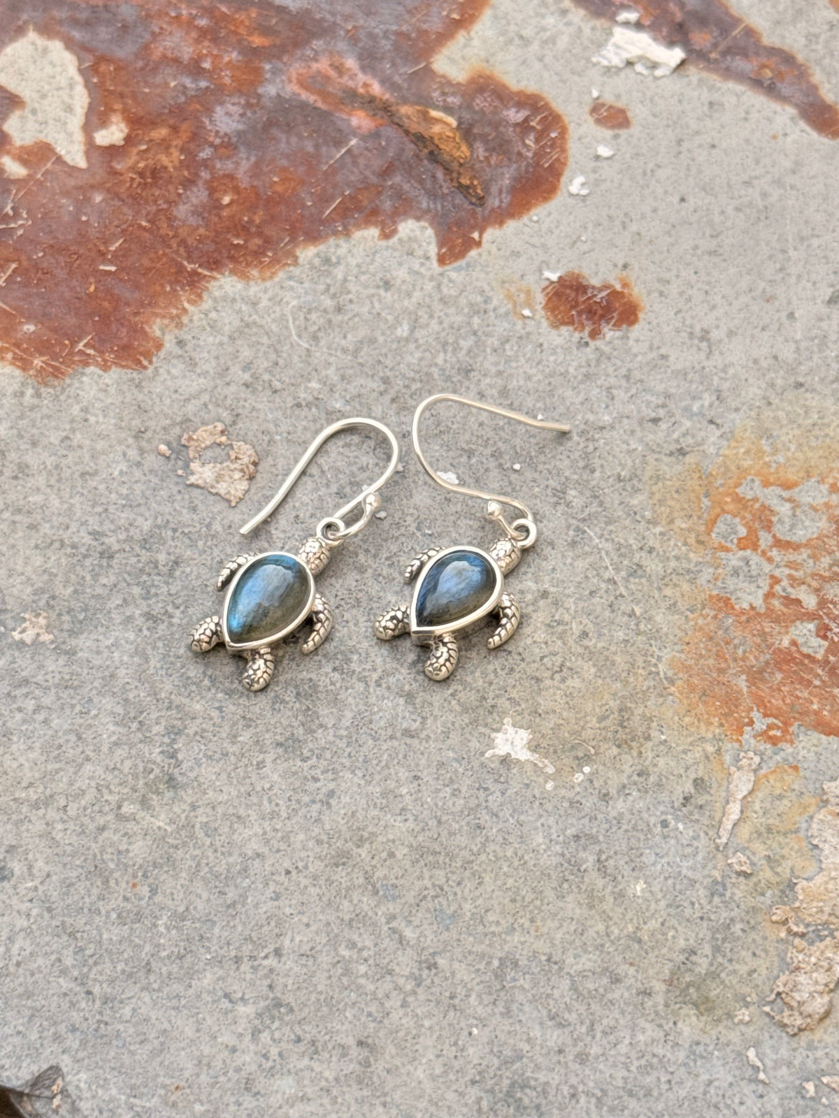 925 Sterling Silver Labradorite Turtle Earrings
