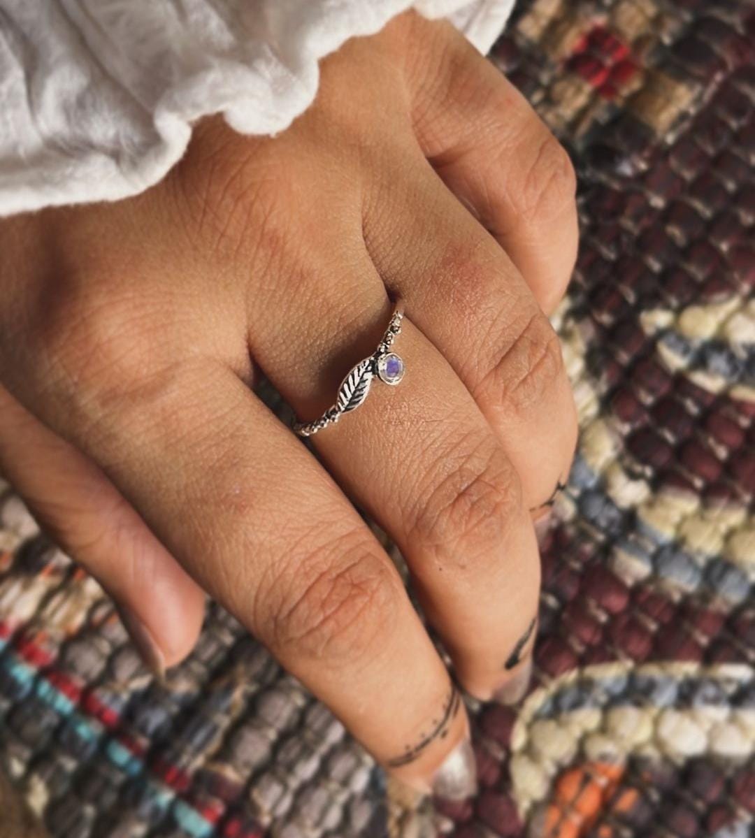 Handcrafted Moonstone Dainty Forest Ring in Sterling Silver