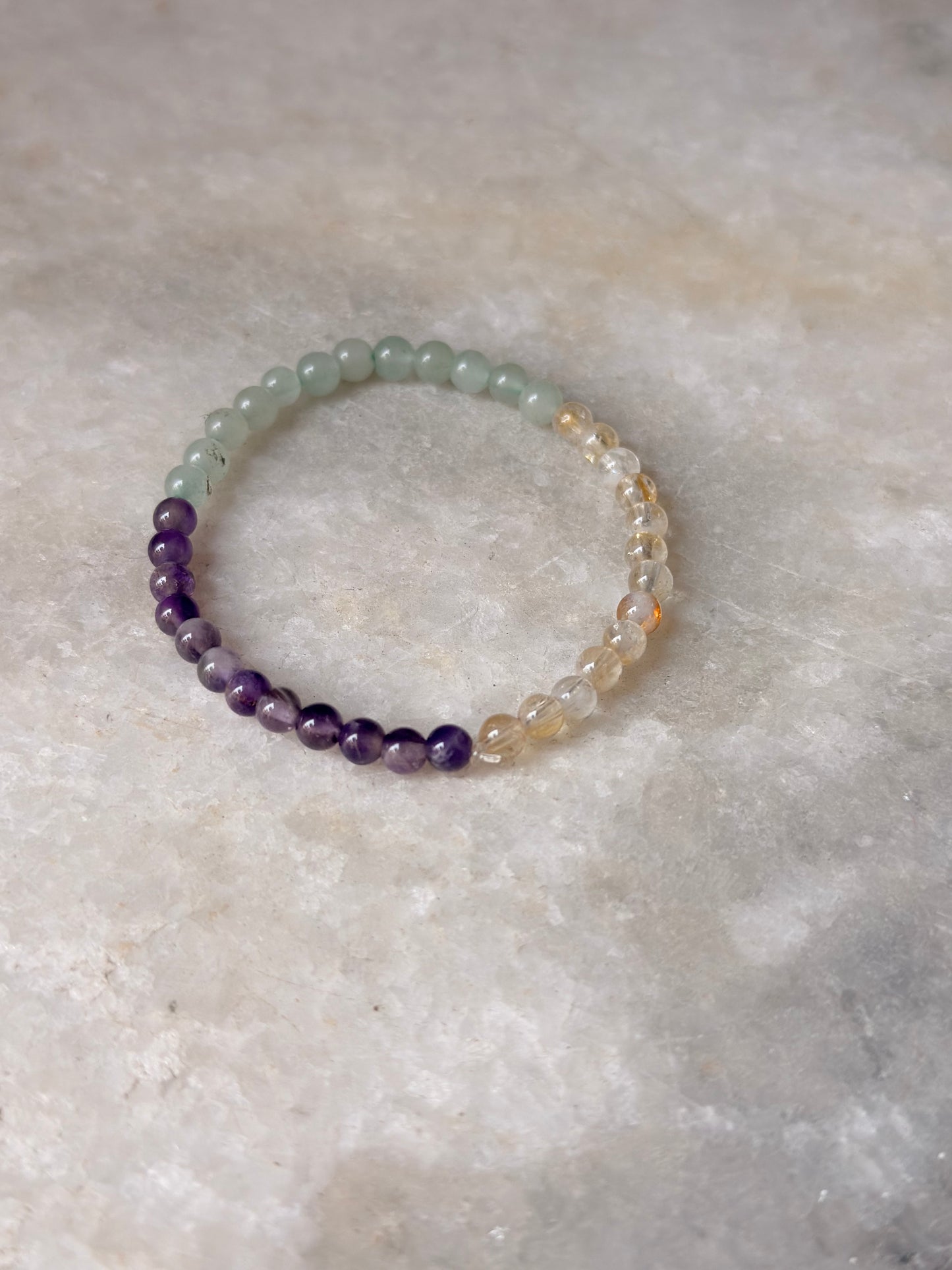 Natural Crystal Citrine, Green Aventurine & Amethyst 4mm Bracelet
